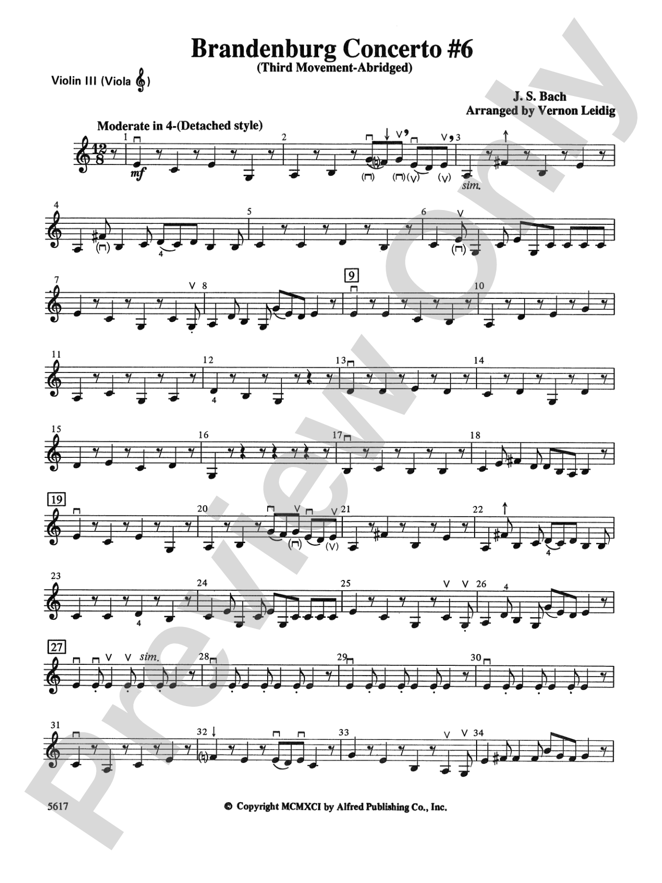 Brandenburg Concerto No. 6, 3rd Movement (Abridged): 3rd Violin (Viola [TC])