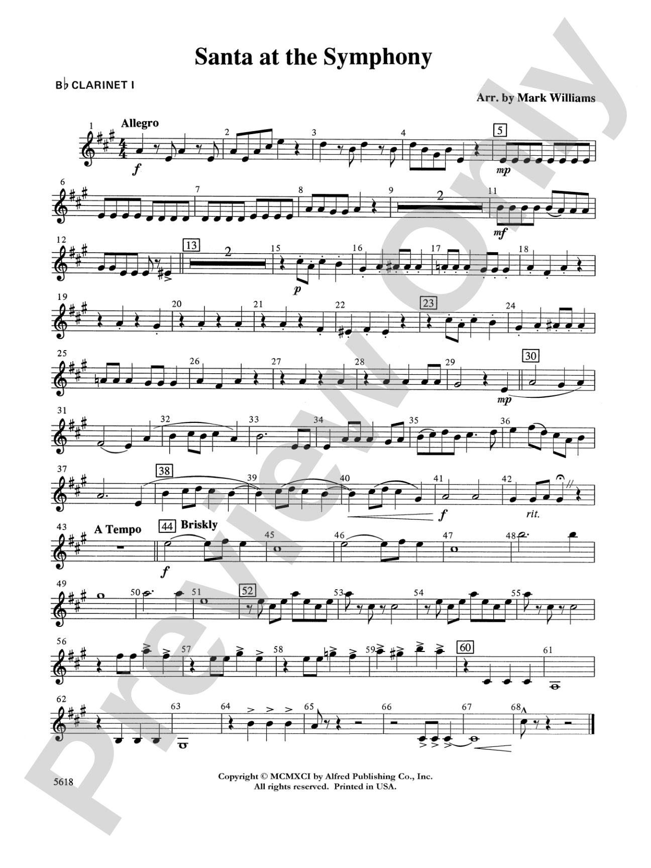 Santa at the Symphony (also playable by strings only): 1st B-flat Clarinet