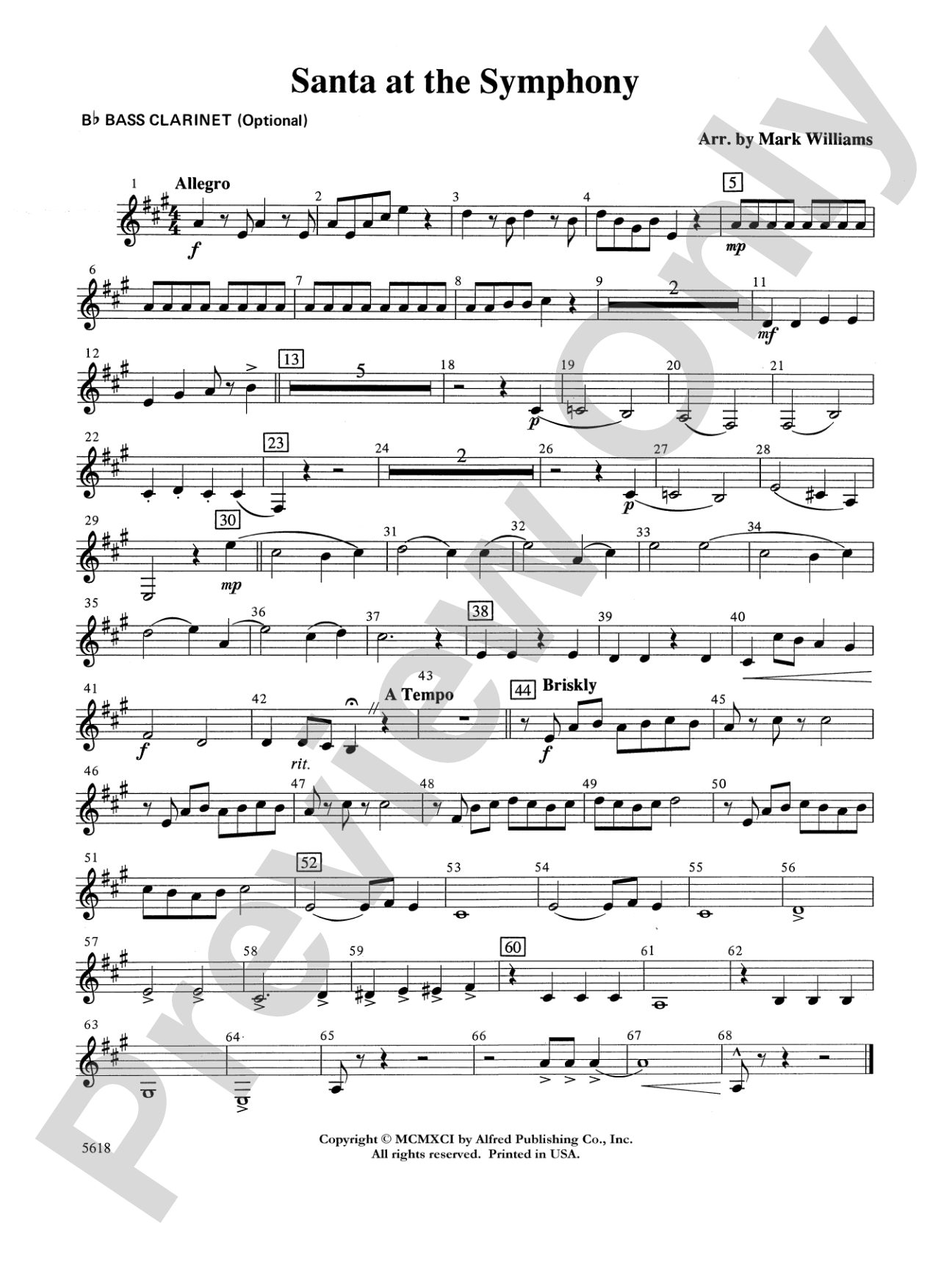 Santa at the Symphony (also playable by strings only): B-flat Bass Clarinet