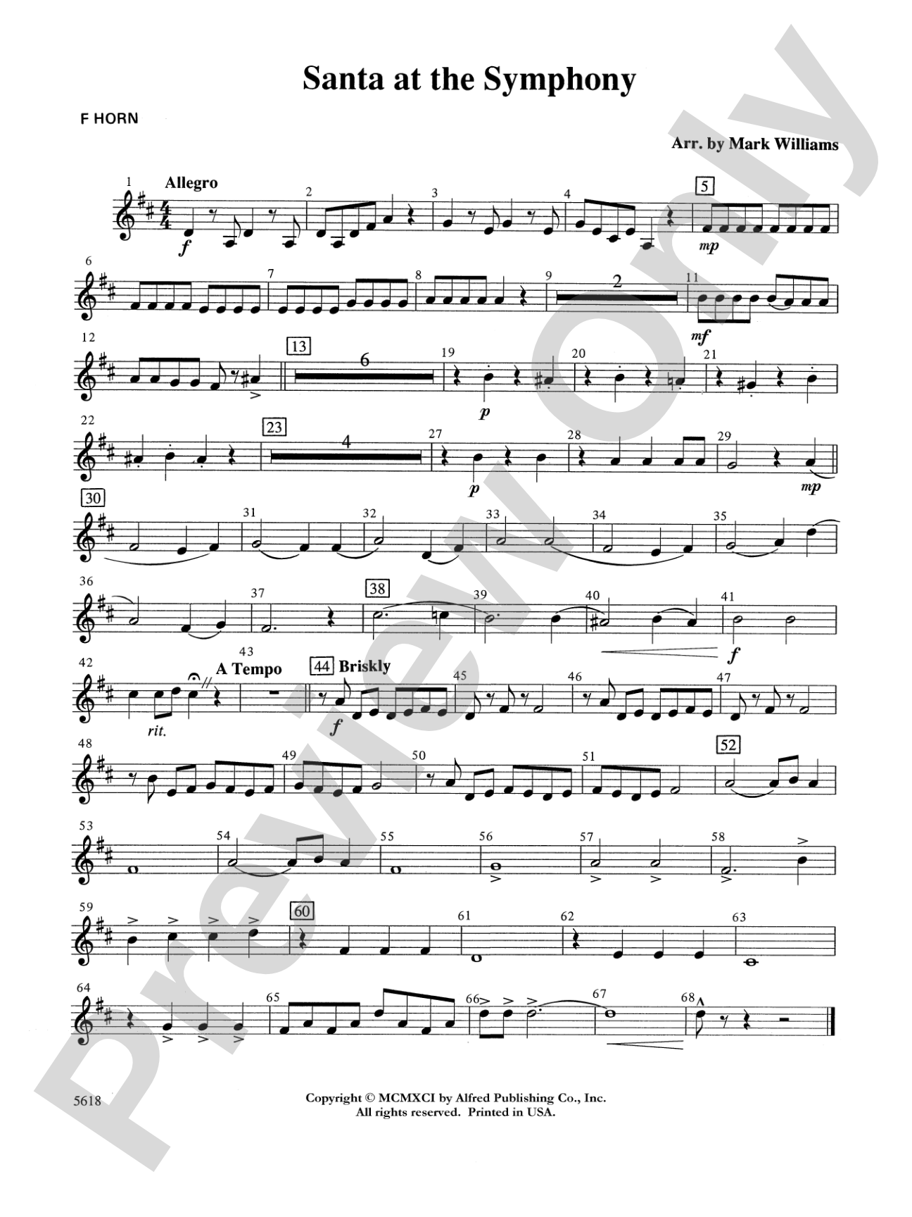 Santa at the Symphony (also playable by strings only): 1st F Horn