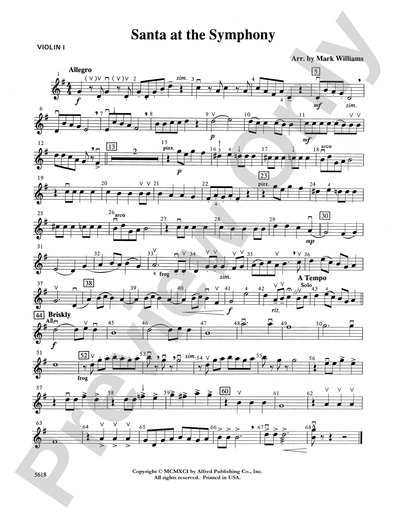 Santa at the Symphony (also playable by strings only): 1st Violin