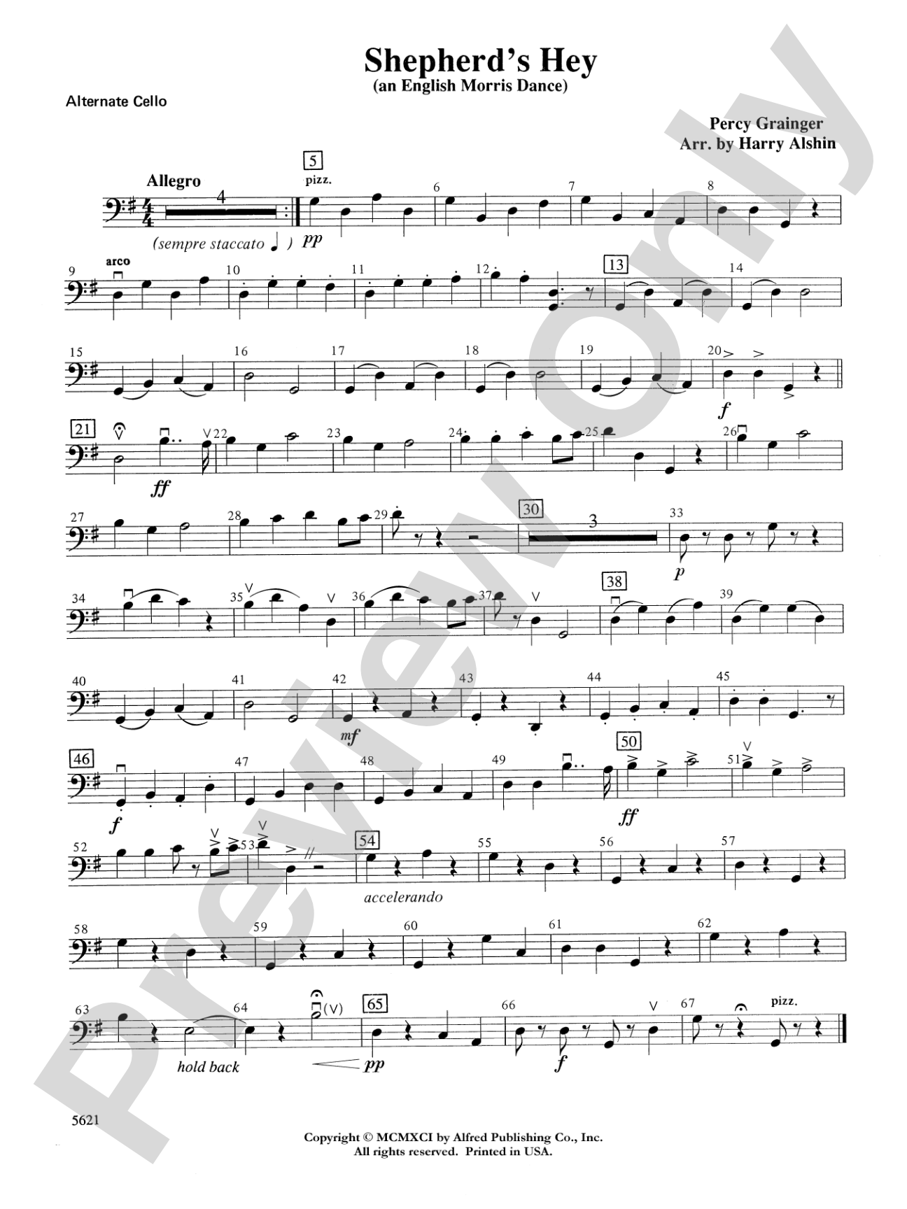 Shepherds Hey (an English Morris Dance): Alternate Cello