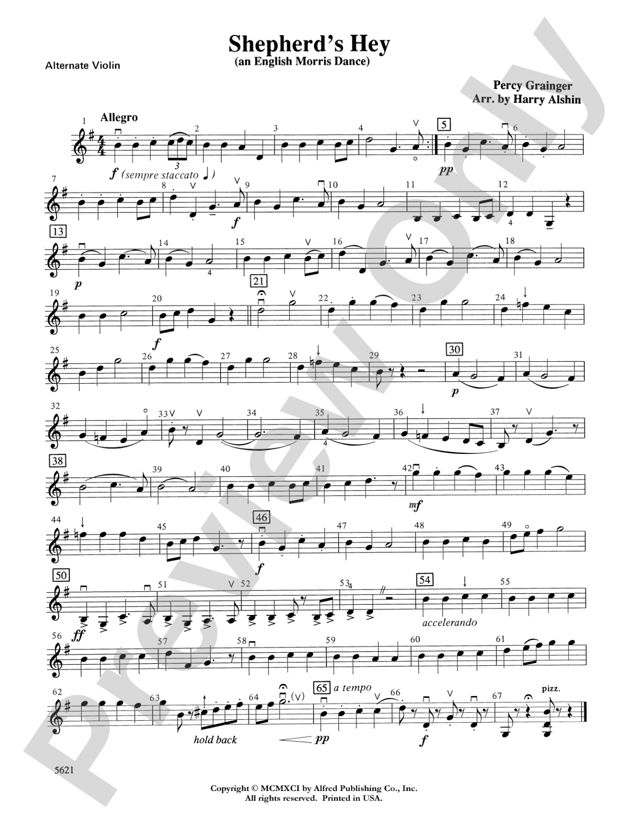 Shepherds Hey (an English Morris Dance): Alternate Violin