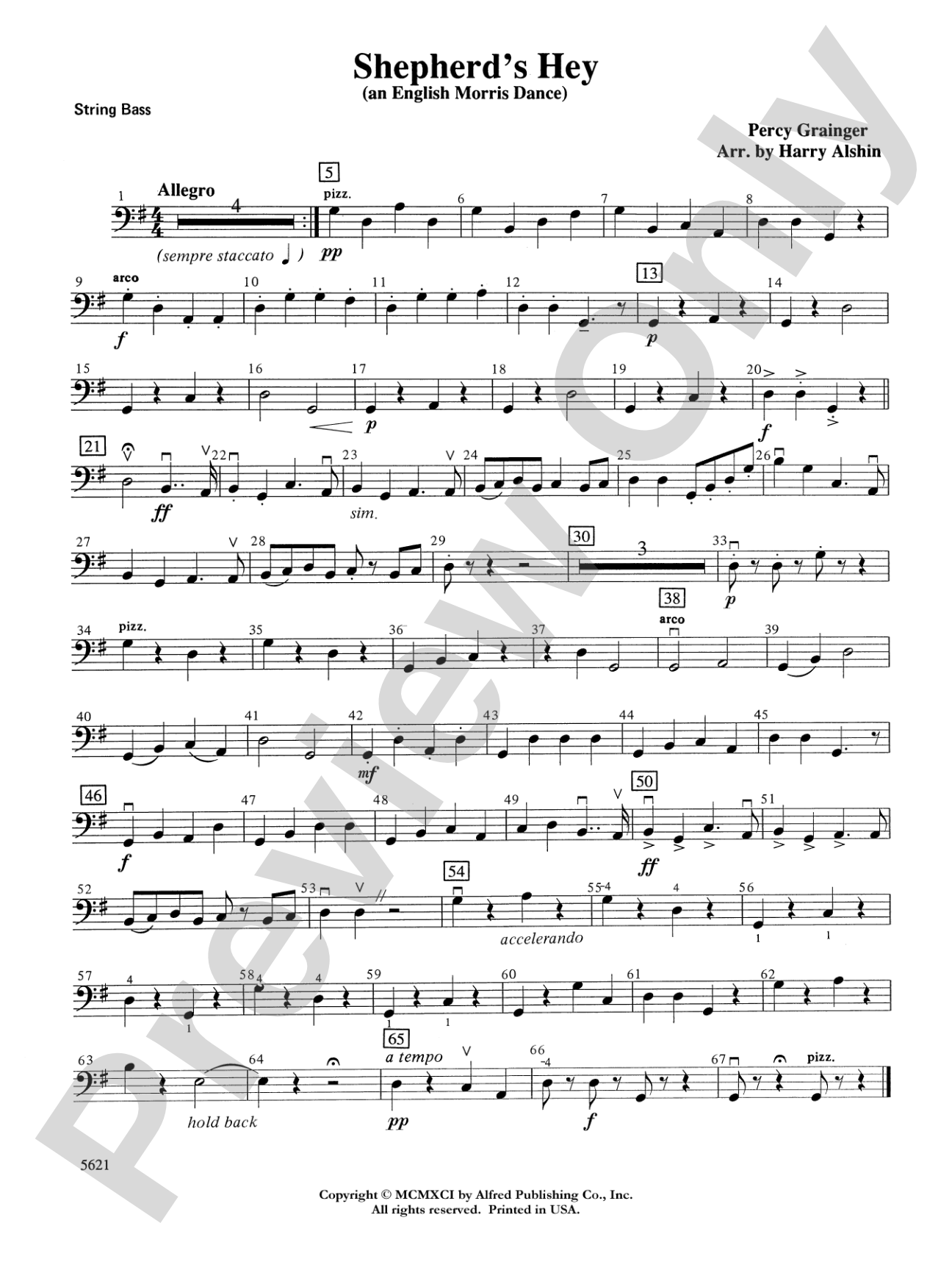 Shepherds Hey (an English Morris Dance): String Bass