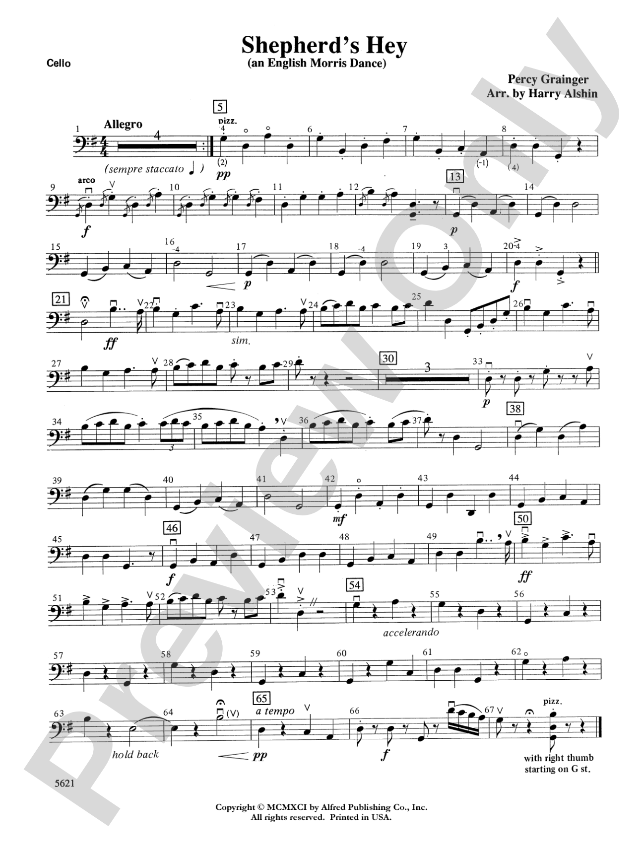 Shepherds Hey (an English Morris Dance): Cello