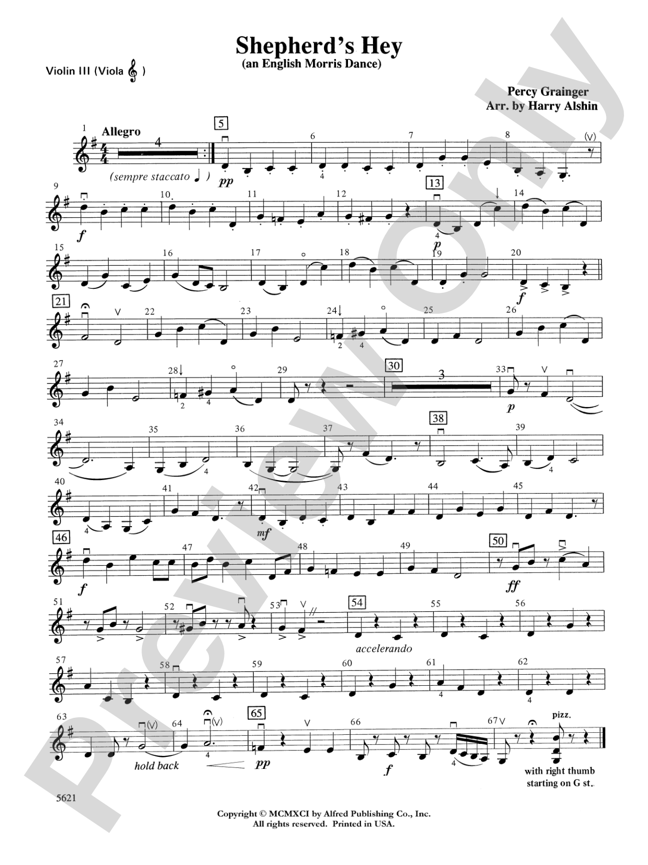 Shepherds Hey (an English Morris Dance): 3rd Violin (Viola [TC])