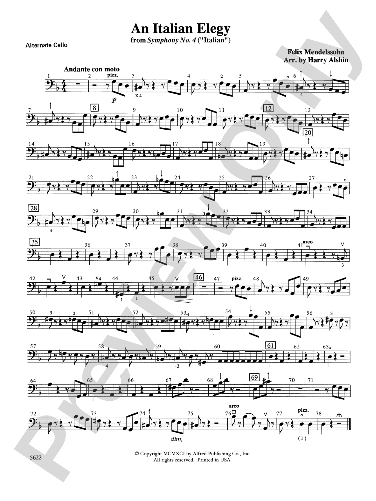 An Italian Elegy, from Symphony No. 4 "Italian": Alternate Cello