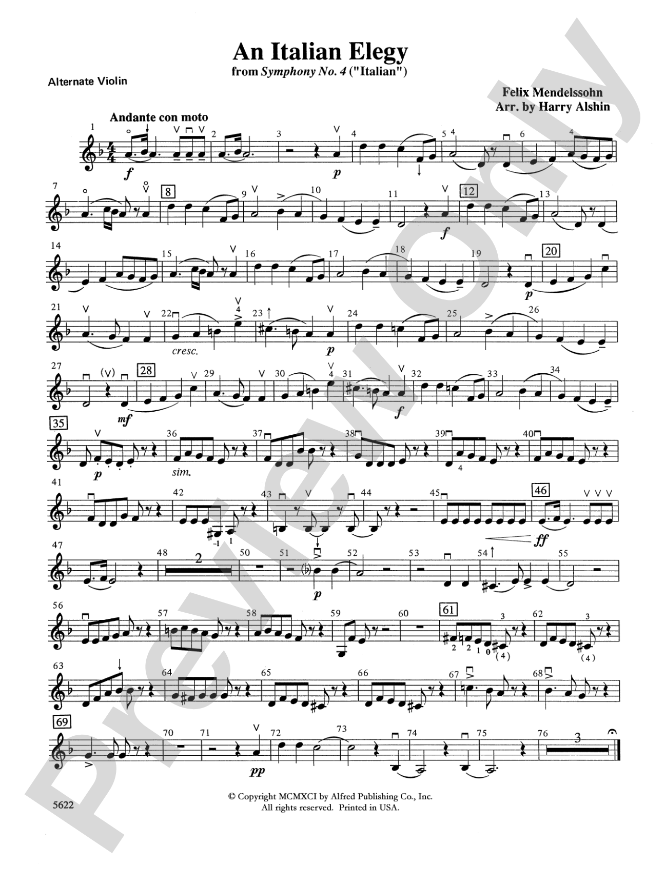 An Italian Elegy, from Symphony No. 4 "Italian": Alternate Violin