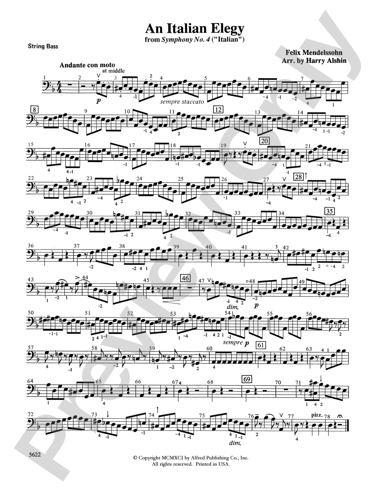 An Italian Elegy, from Symphony No. 4 "Italian": String Bass