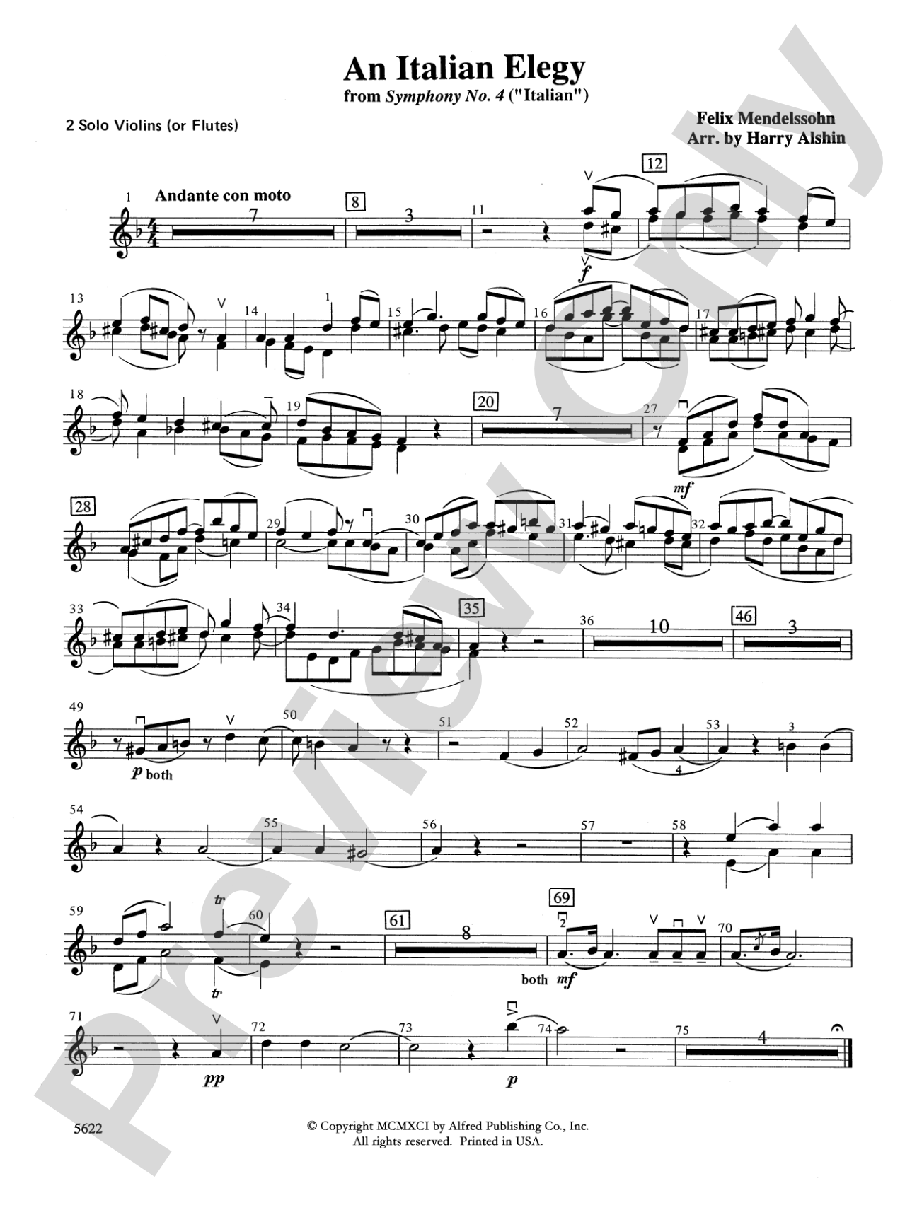 An Italian Elegy, from Symphony No. 4 "Italian": Solo Violin