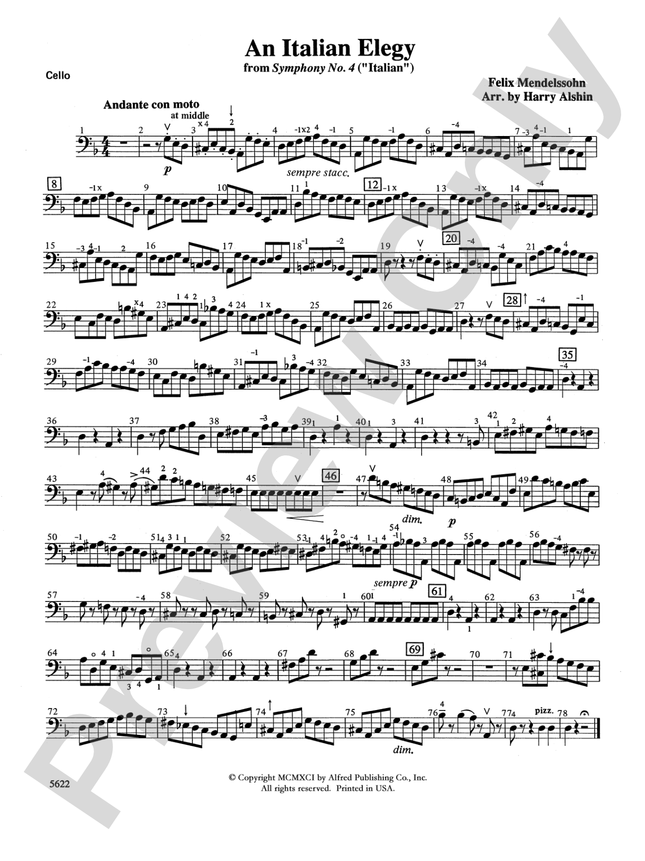 An Italian Elegy, from Symphony No. 4 "Italian": Cello