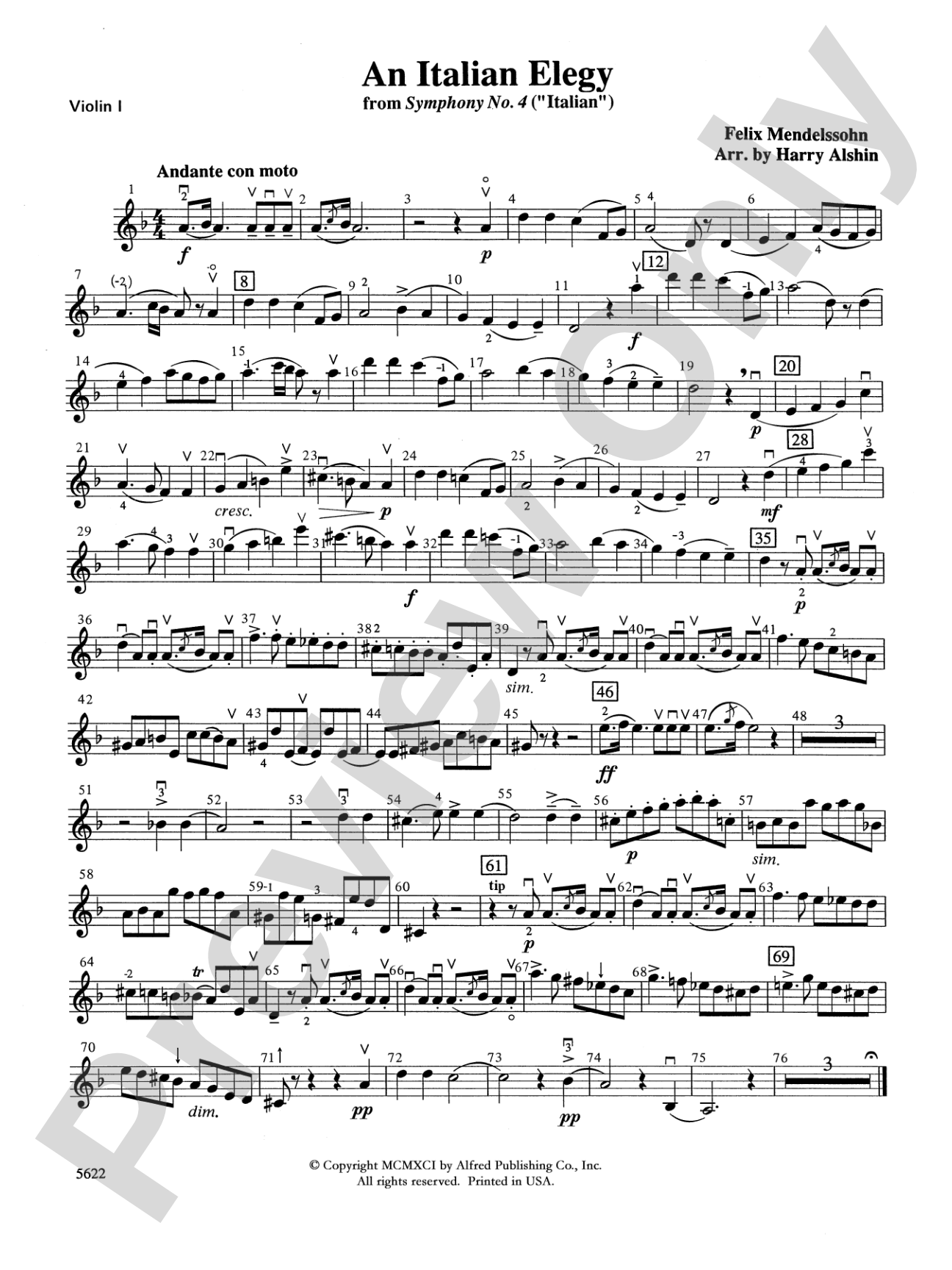 An Italian Elegy, from Symphony No. 4 "Italian": 1st Violin