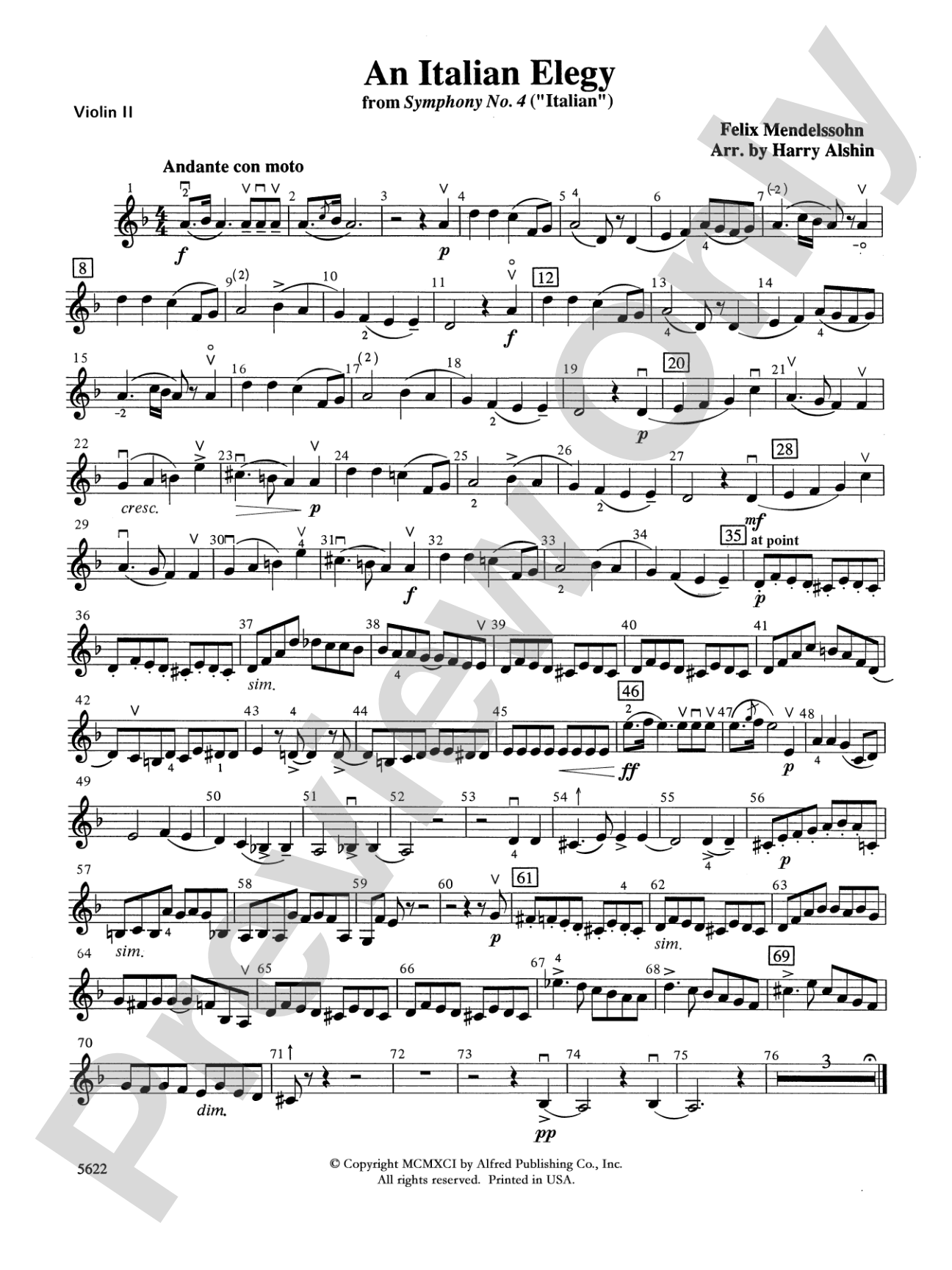 An Italian Elegy, from Symphony No. 4 "Italian": 2nd Violin