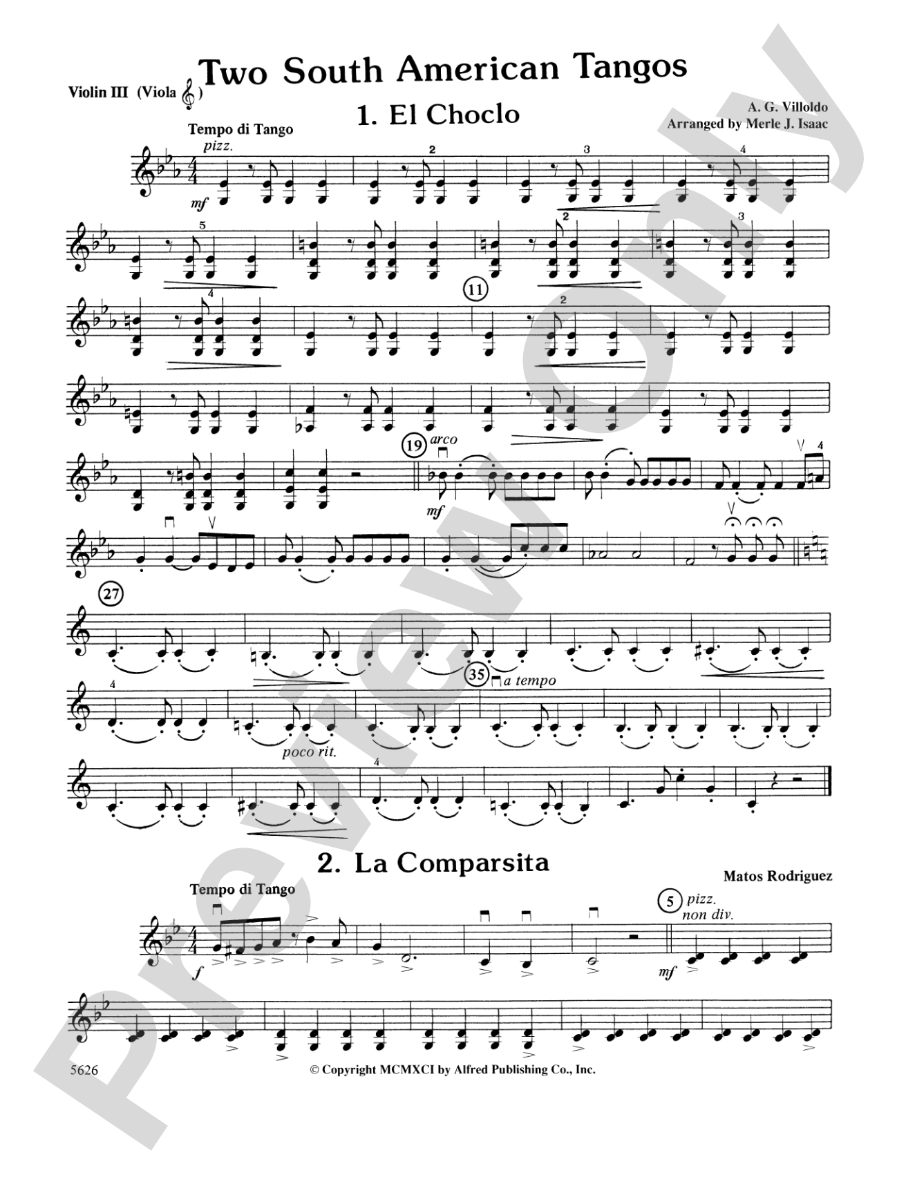 Two South American Tangos: 3rd Violin (Viola [TC])