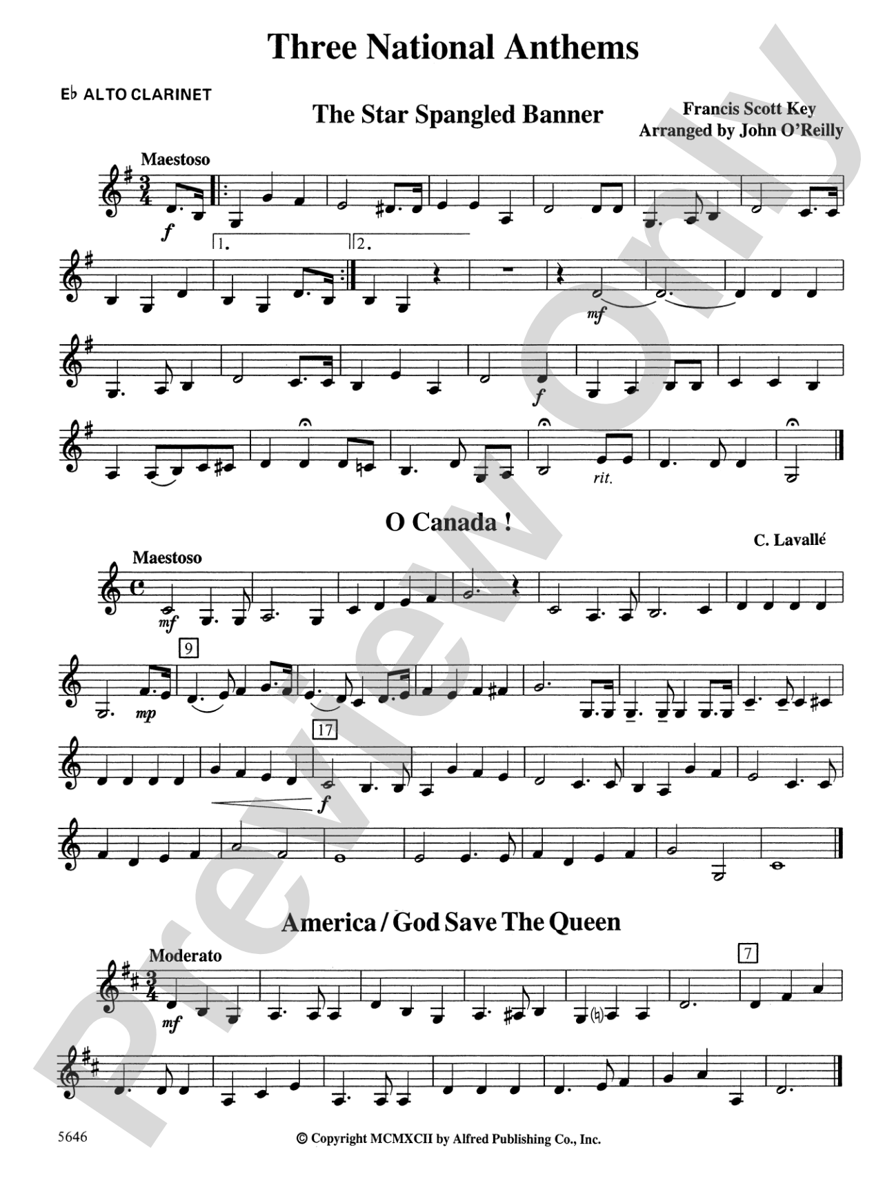 Three National Anthems (Star Spangled Banner, O Canada!, America/God Save the Queen): E-flat Alto Clarinet