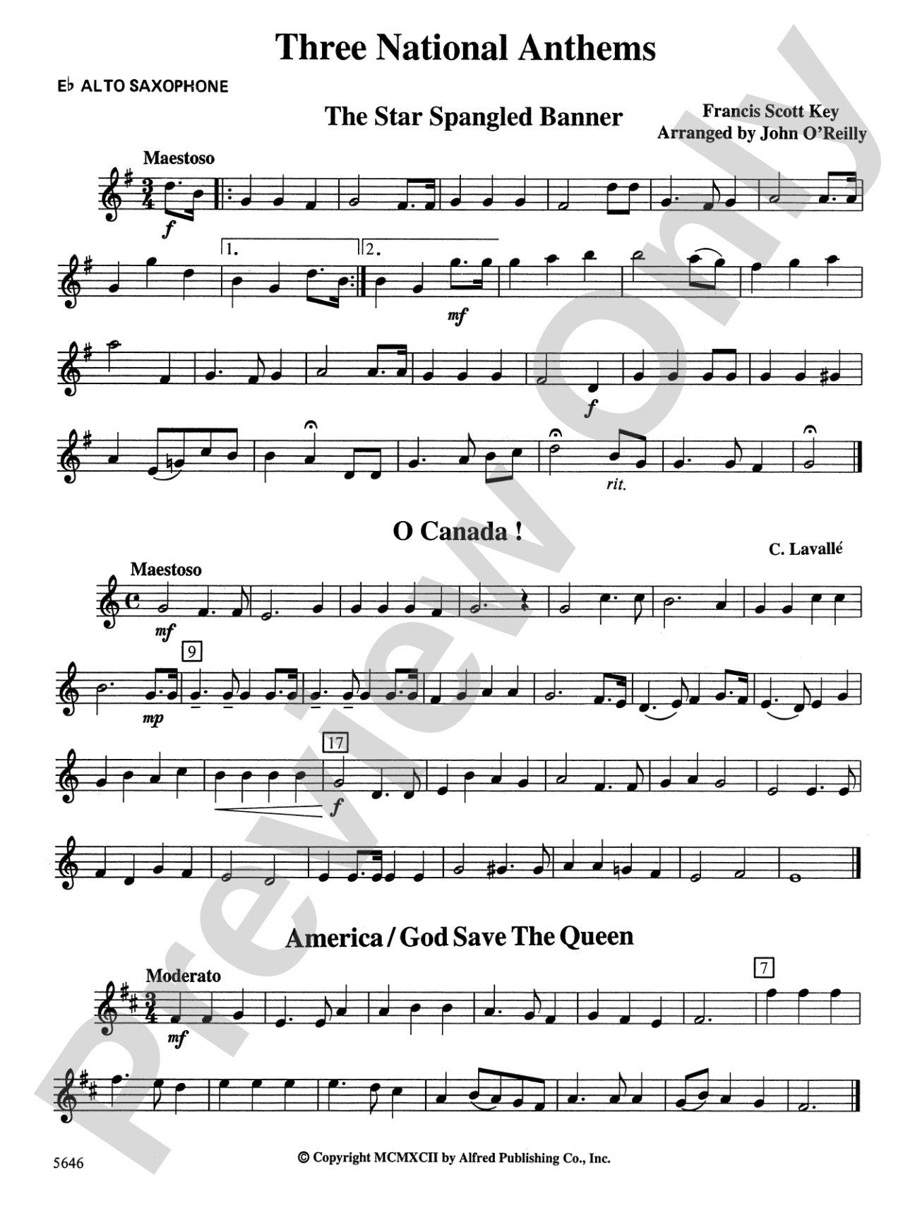 Three National Anthems (Star Spangled Banner, O Canada!, America/God Save the Queen): E-flat Alto Saxophone
