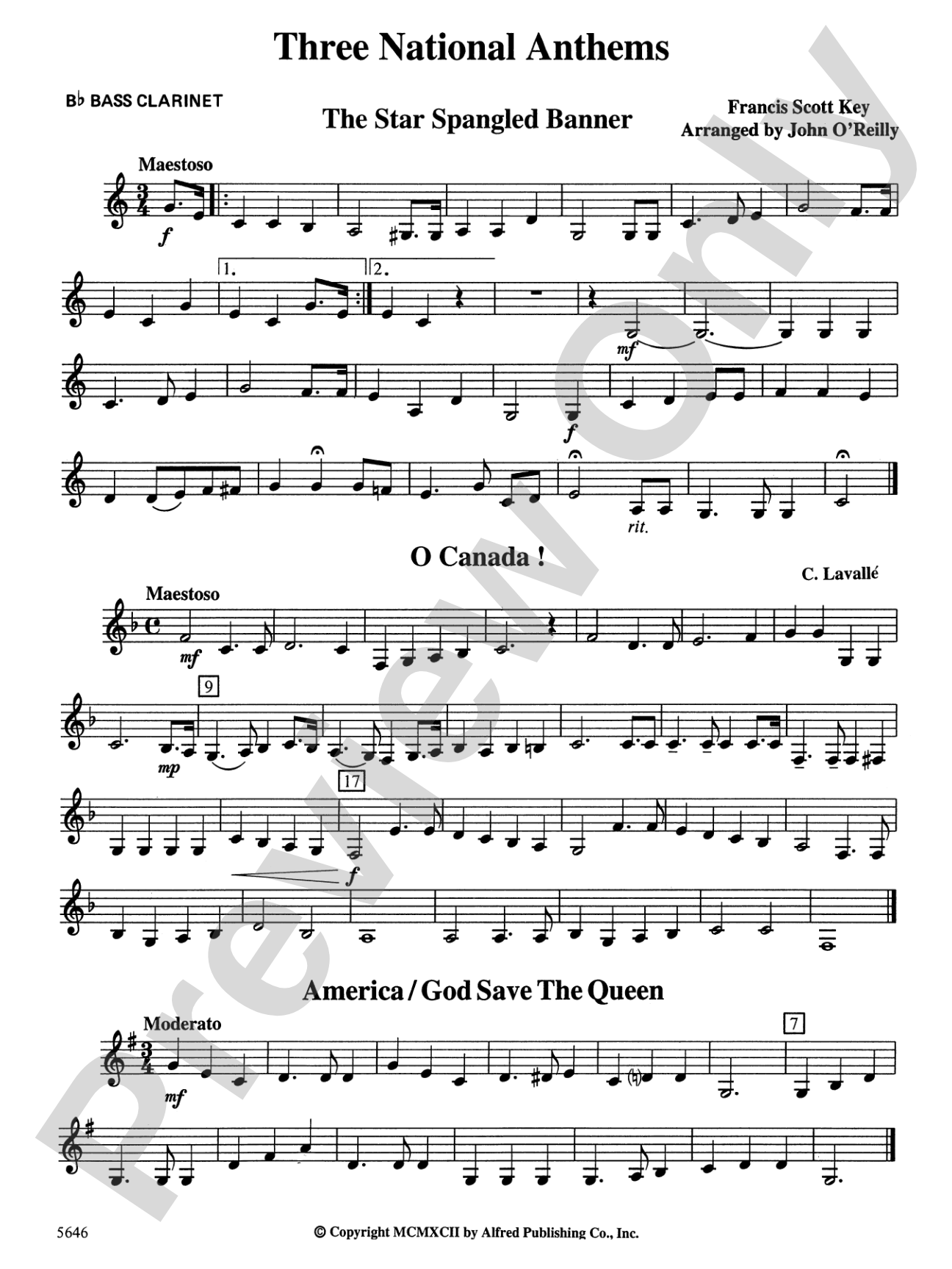 Three National Anthems (Star Spangled Banner, O Canada!, America/God Save the Queen): B-flat Bass Clarinet