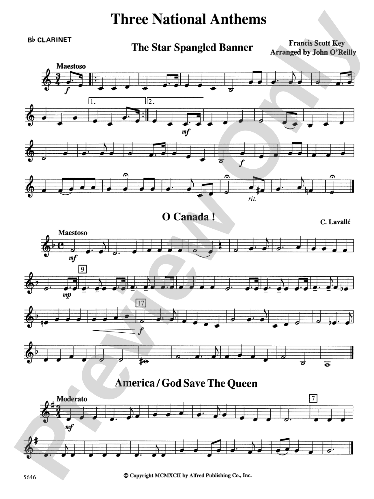 Three National Anthems (Star Spangled Banner, O Canada!, America/God Save the Queen): 1st B-flat Clarinet