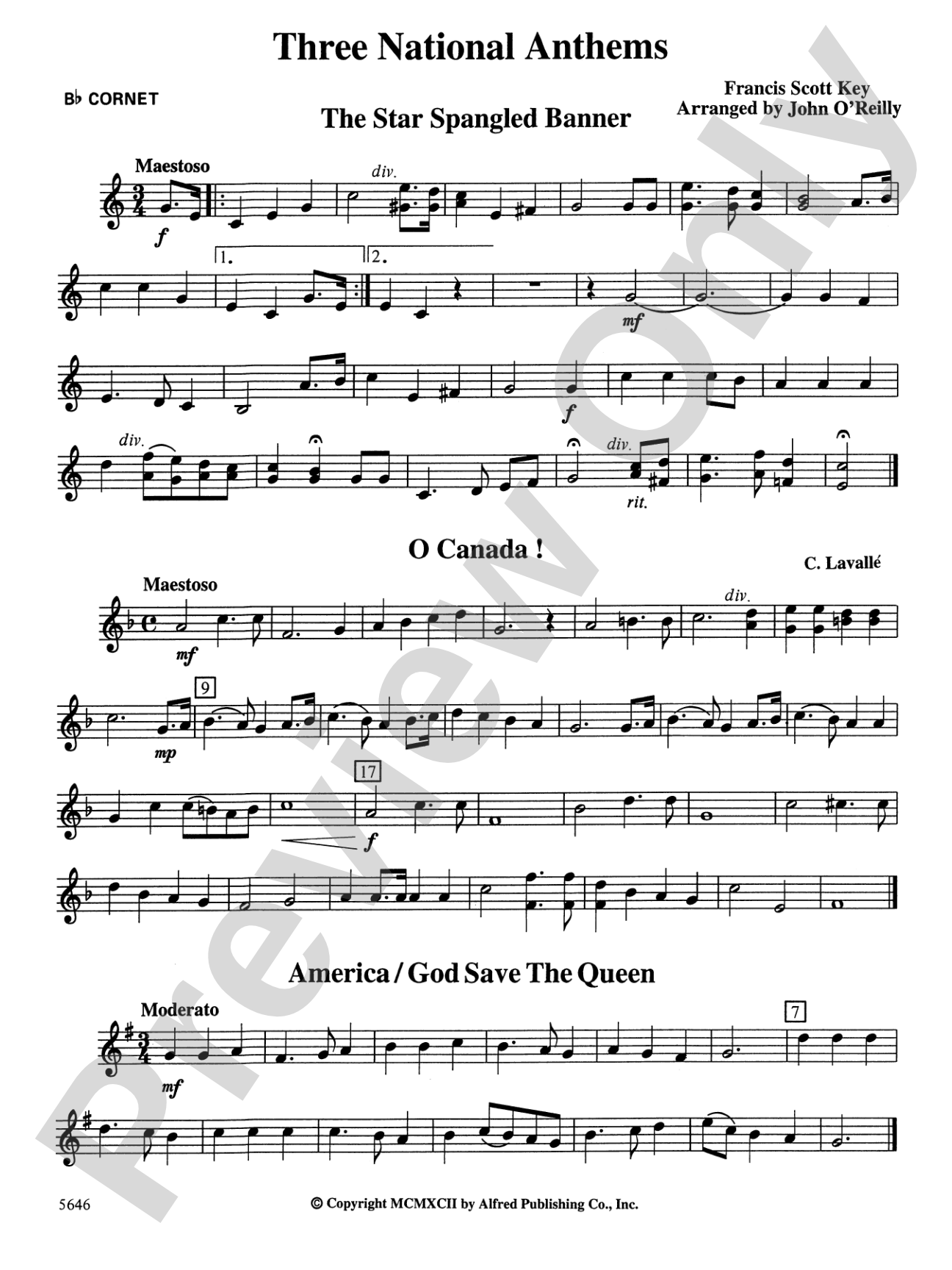 Three National Anthems (Star Spangled Banner, O Canada!, America/God Save the Queen): 1st B-flat Cornet