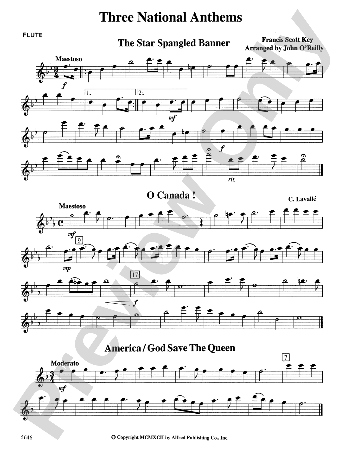 Three National Anthems (Star Spangled Banner, O Canada!, America/God Save the Queen): Flute