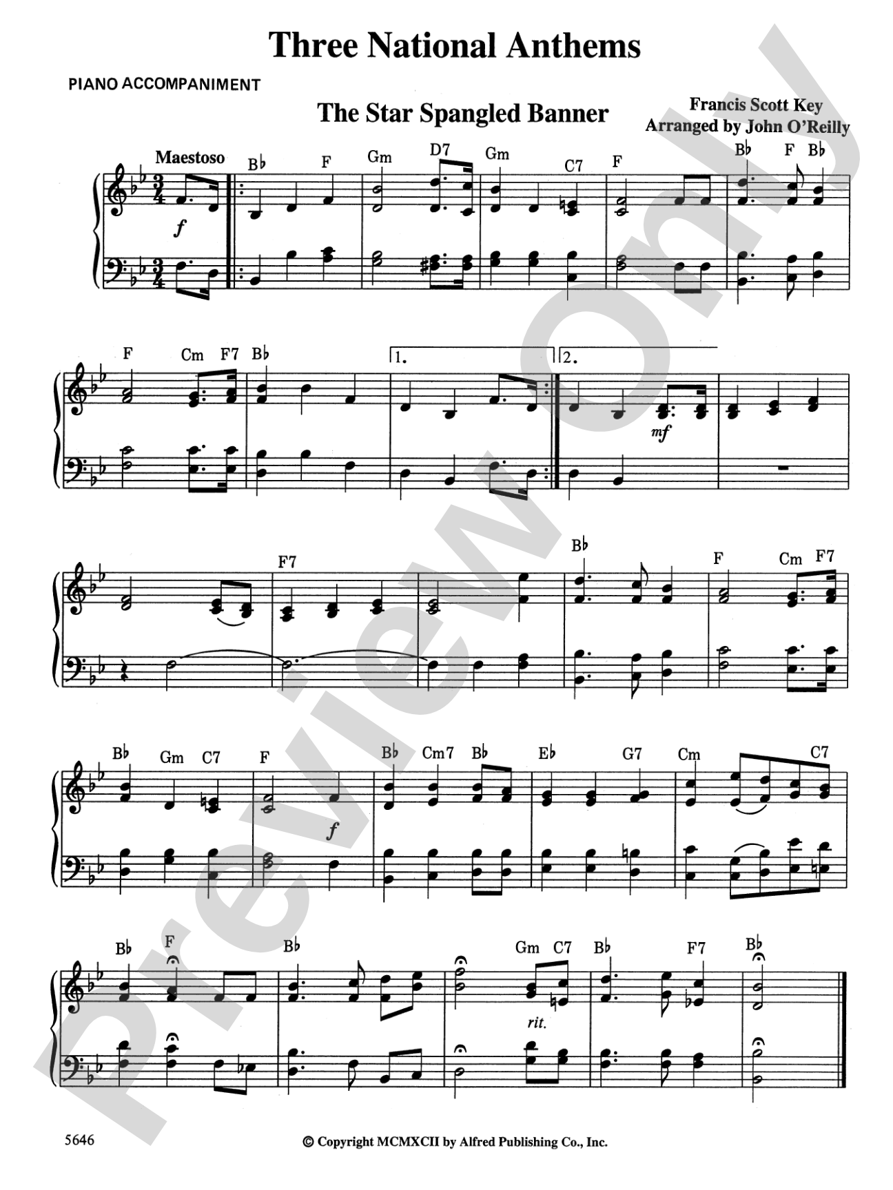 Three National Anthems (Star Spangled Banner, O Canada!, America/God Save the Queen): Piano Accompaniment