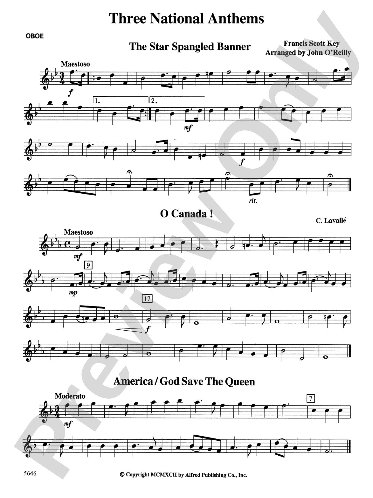 Three National Anthems (Star Spangled Banner, O Canada!, America/God Save the Queen): Oboe