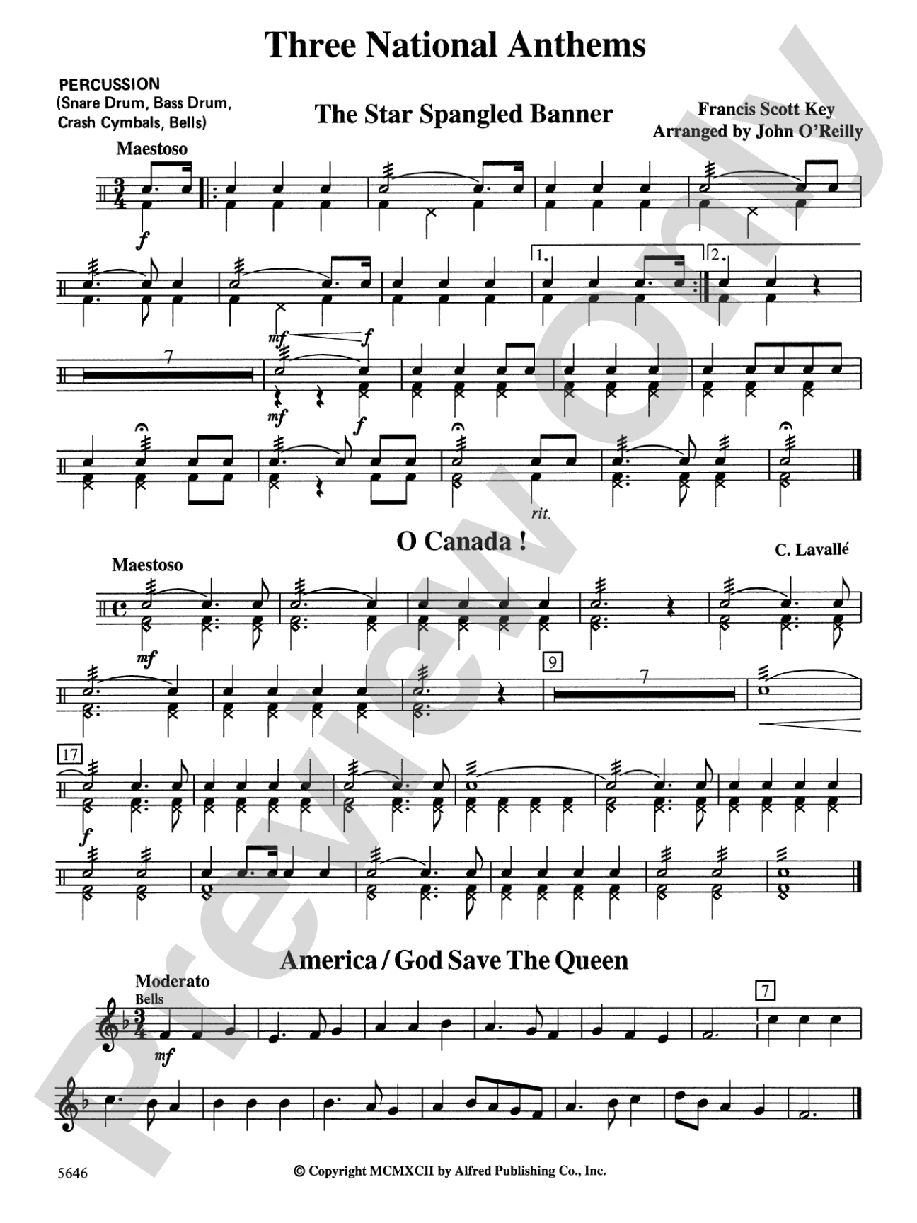 Three National Anthems (Star Spangled Banner, O Canada!, America/God Save the Queen): 1st Percussion