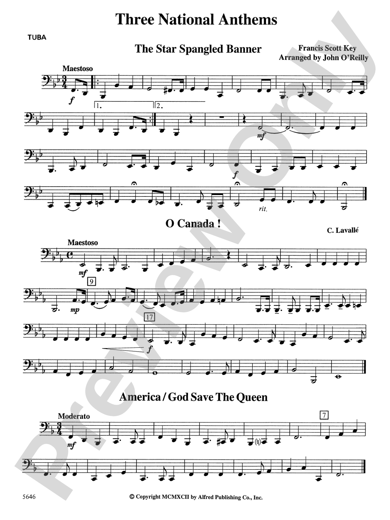 Three National Anthems (Star Spangled Banner, O Canada!, America/God Save the Queen): Tuba