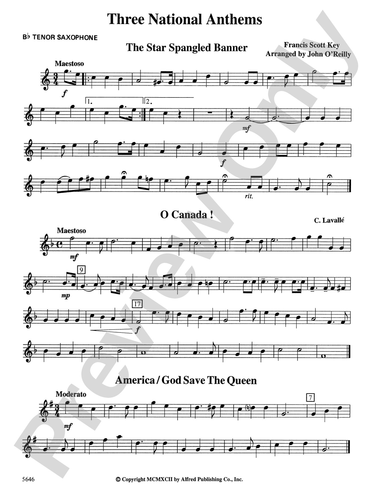 Three National Anthems (Star Spangled Banner, O Canada!, America/God Save the Queen): B-flat Tenor Saxophone