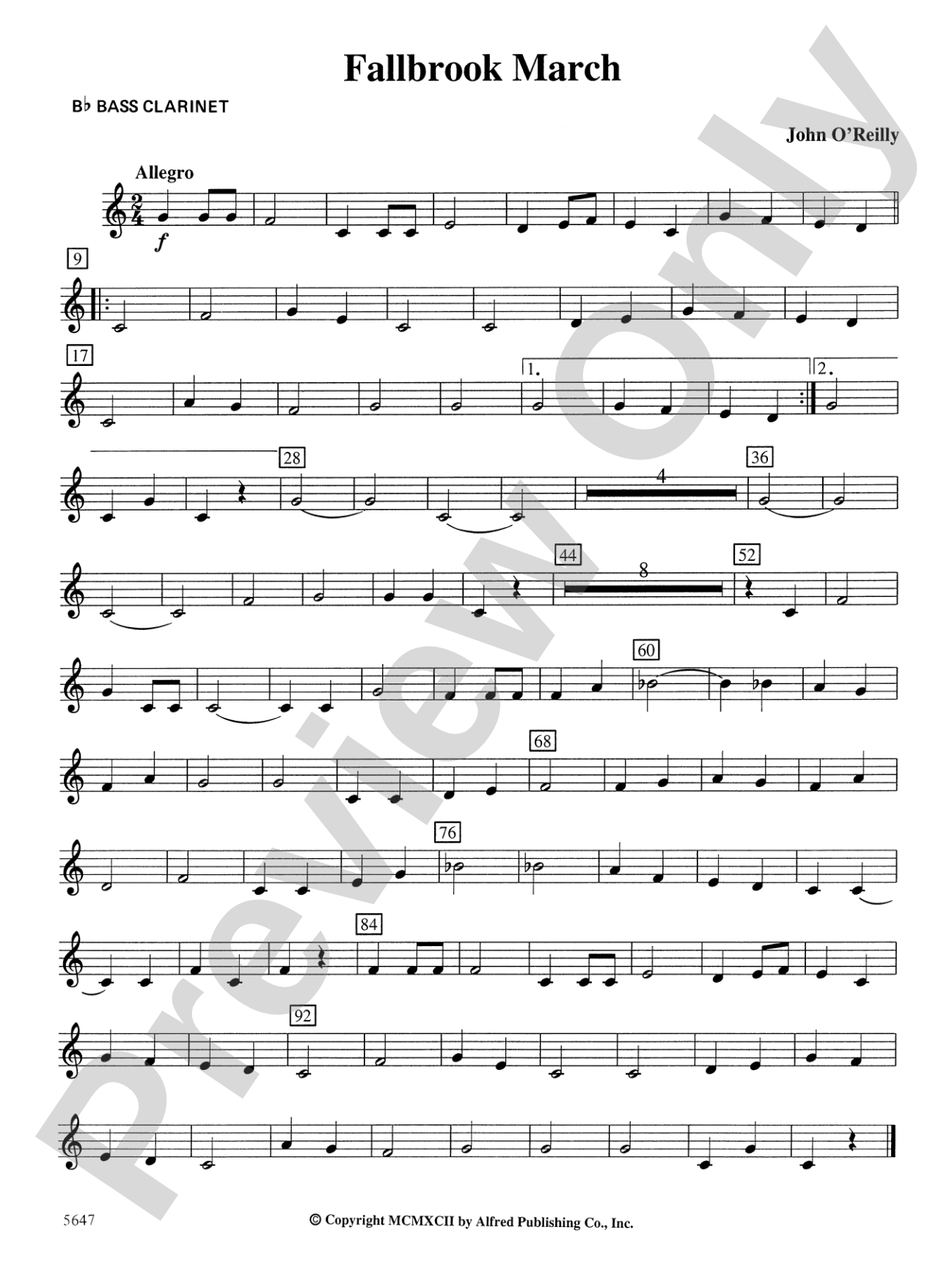 Fallbrook March: B-flat Bass Clarinet