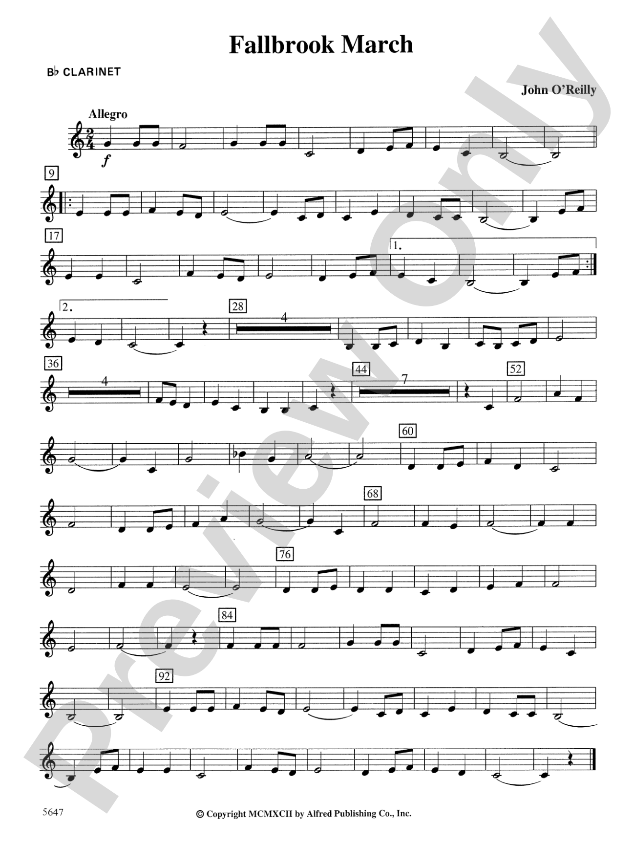 Fallbrook March: 1st B-flat Clarinet