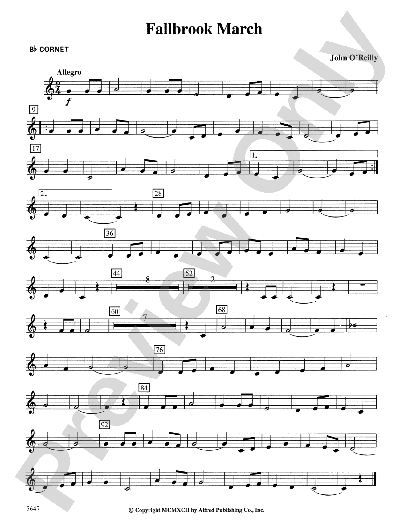 Fallbrook March: 1st B-flat Cornet