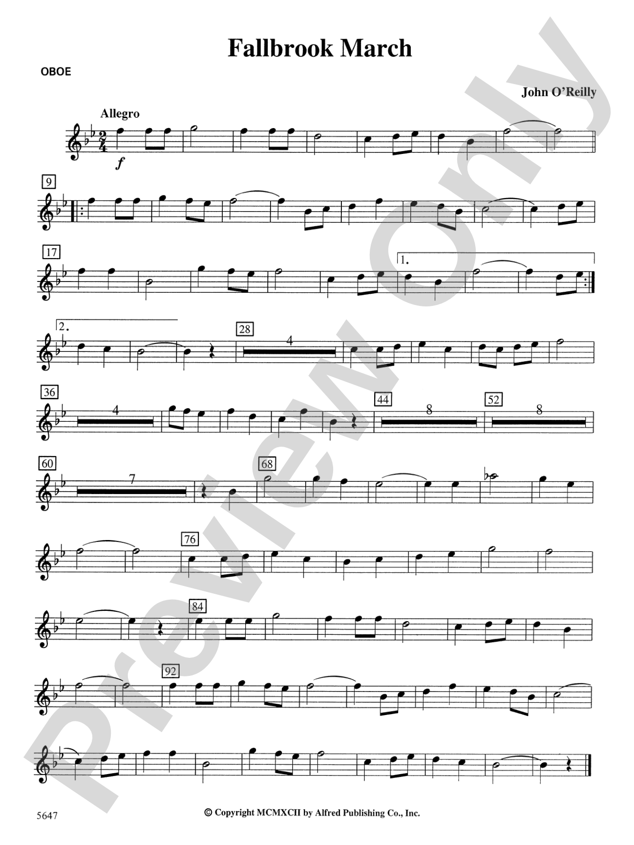 Fallbrook March: Oboe