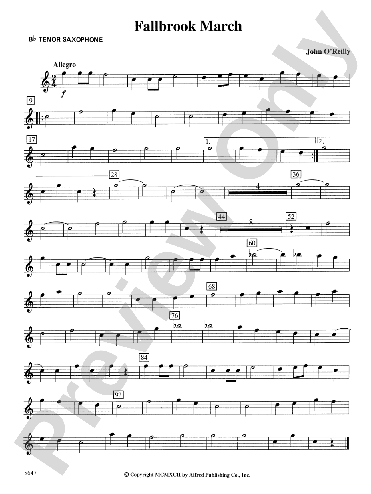 Fallbrook March: B-flat Tenor Saxophone