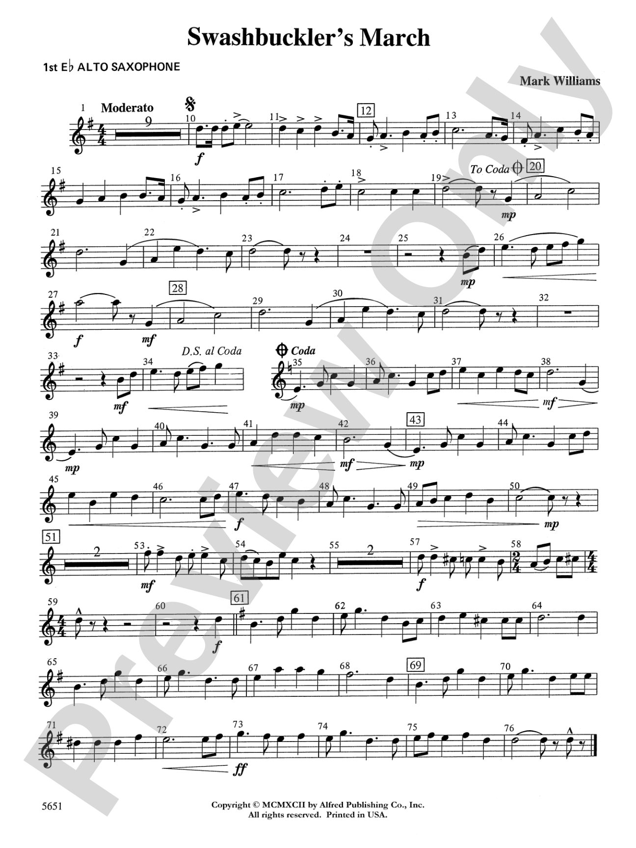 Swashbuckler's March: E-flat Alto Saxophone
