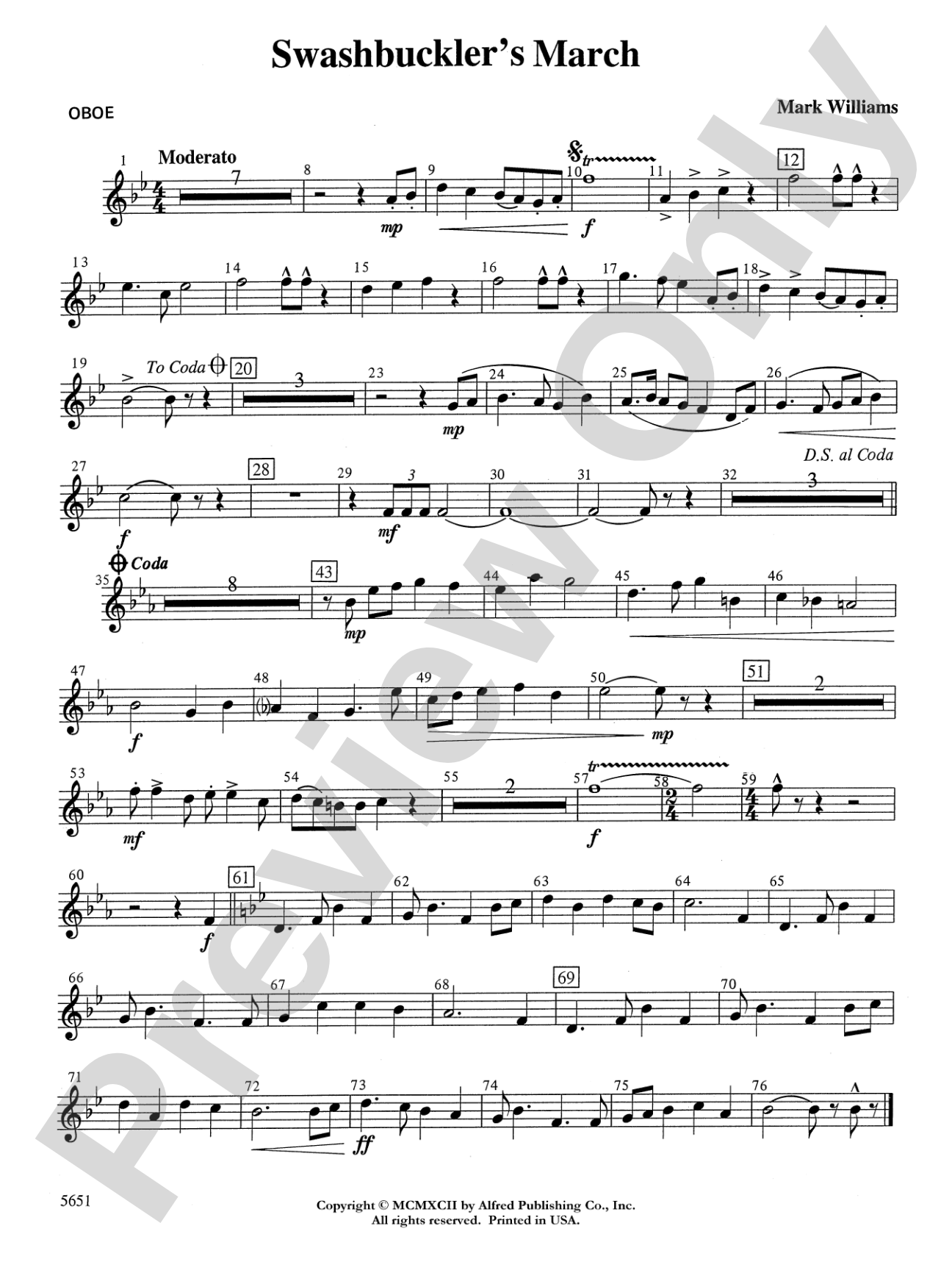 Swashbuckler's March: Oboe