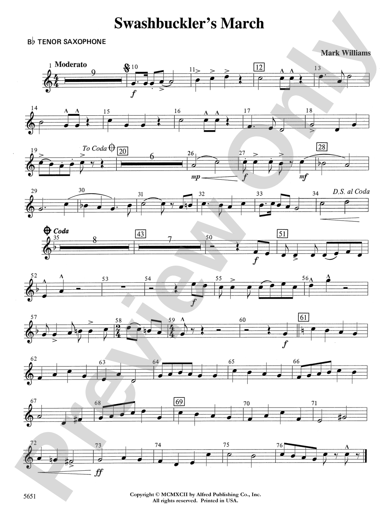 Swashbuckler's March: B-flat Tenor Saxophone