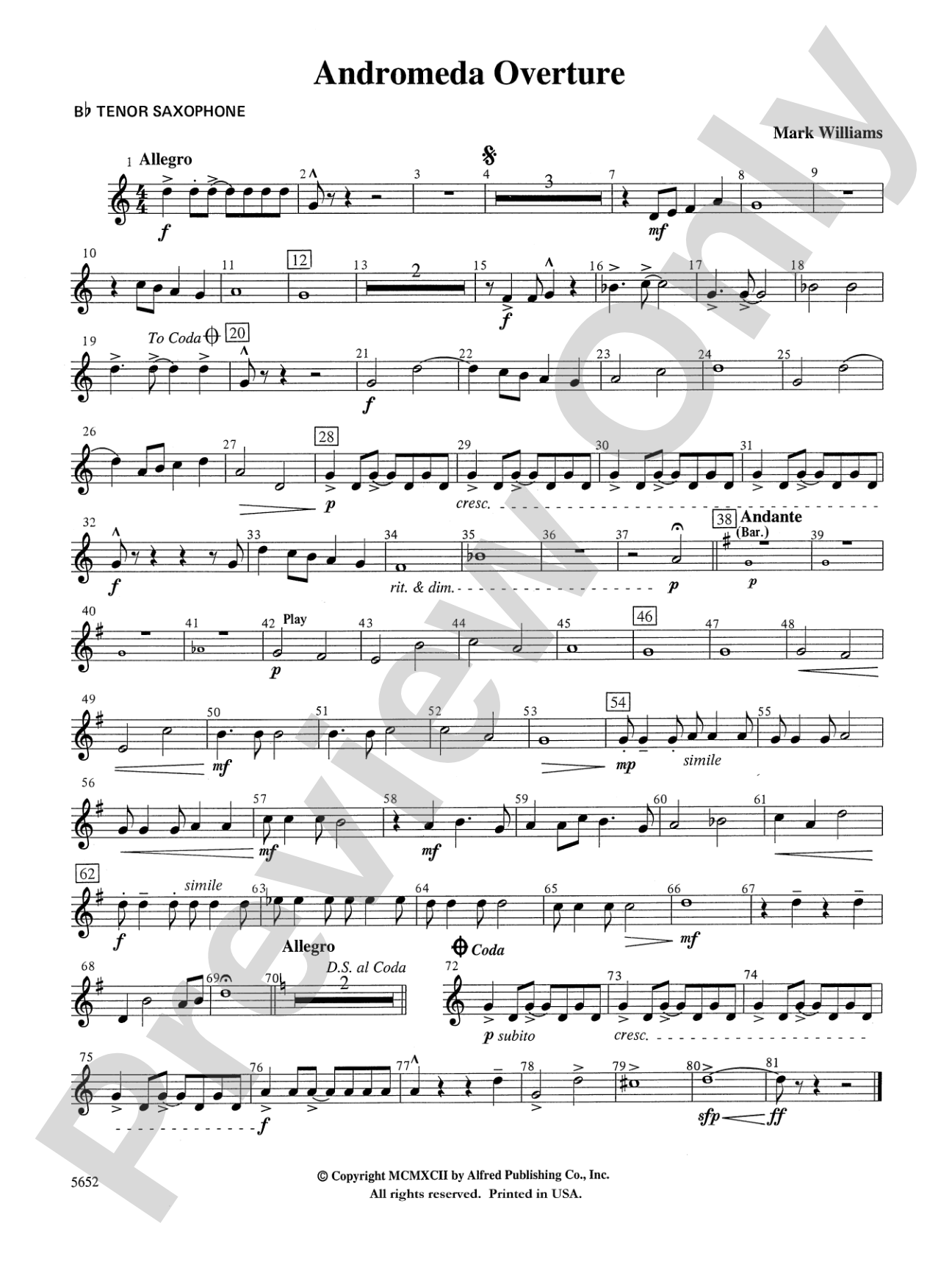 Andromeda Overture: B-flat Tenor Saxophone