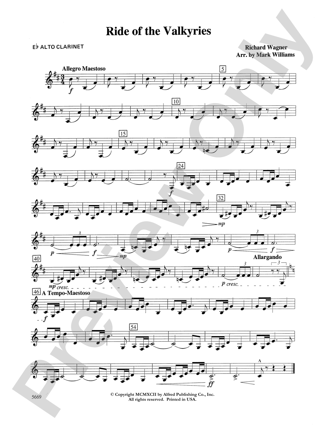 Ride of the Valkyries: E-flat Alto Clarinet