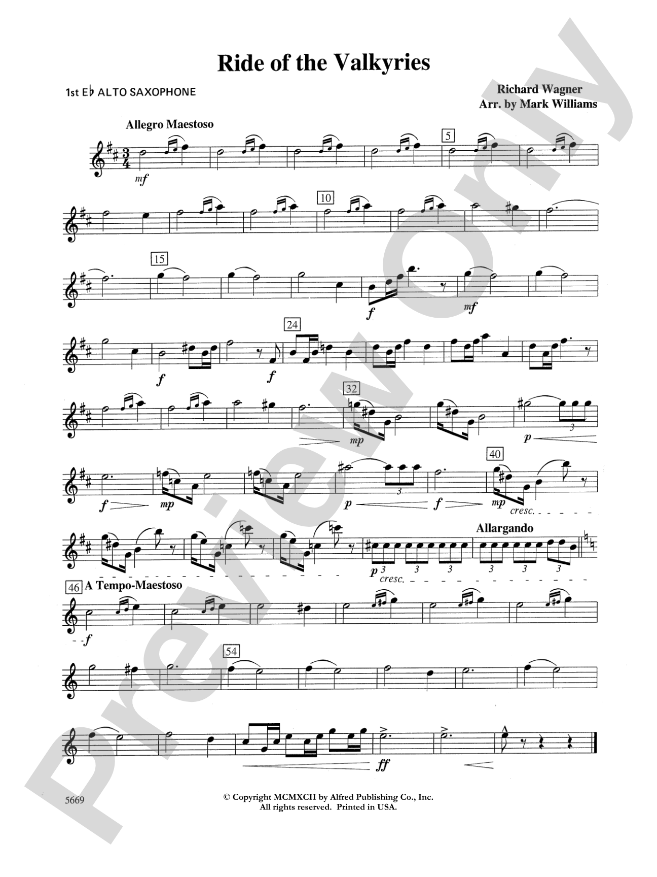 Ride of the Valkyries: E-flat Alto Saxophone
