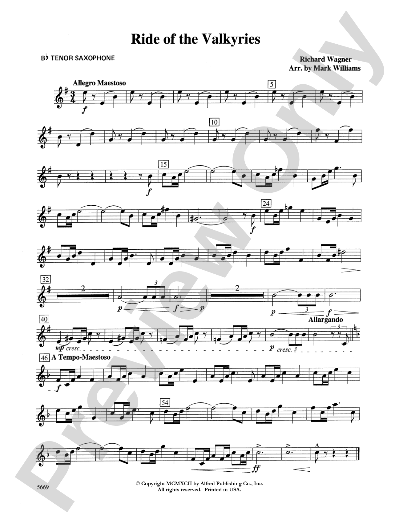 Ride of the Valkyries: B-flat Tenor Saxophone