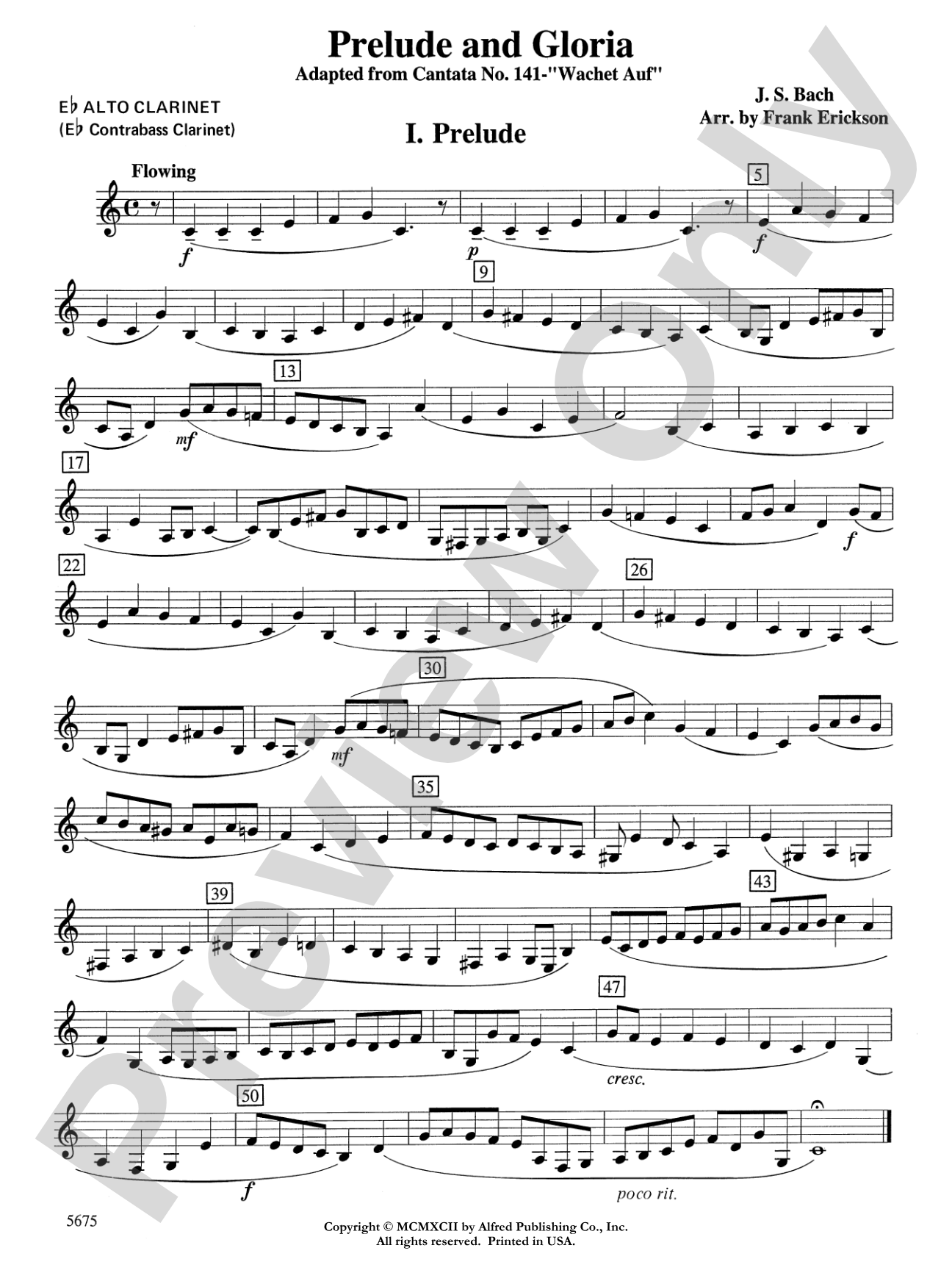 Prelude and Gloria (Adapted from Cantata No. 141 -- "Wachet Auf"): E-flat Alto Clarinet