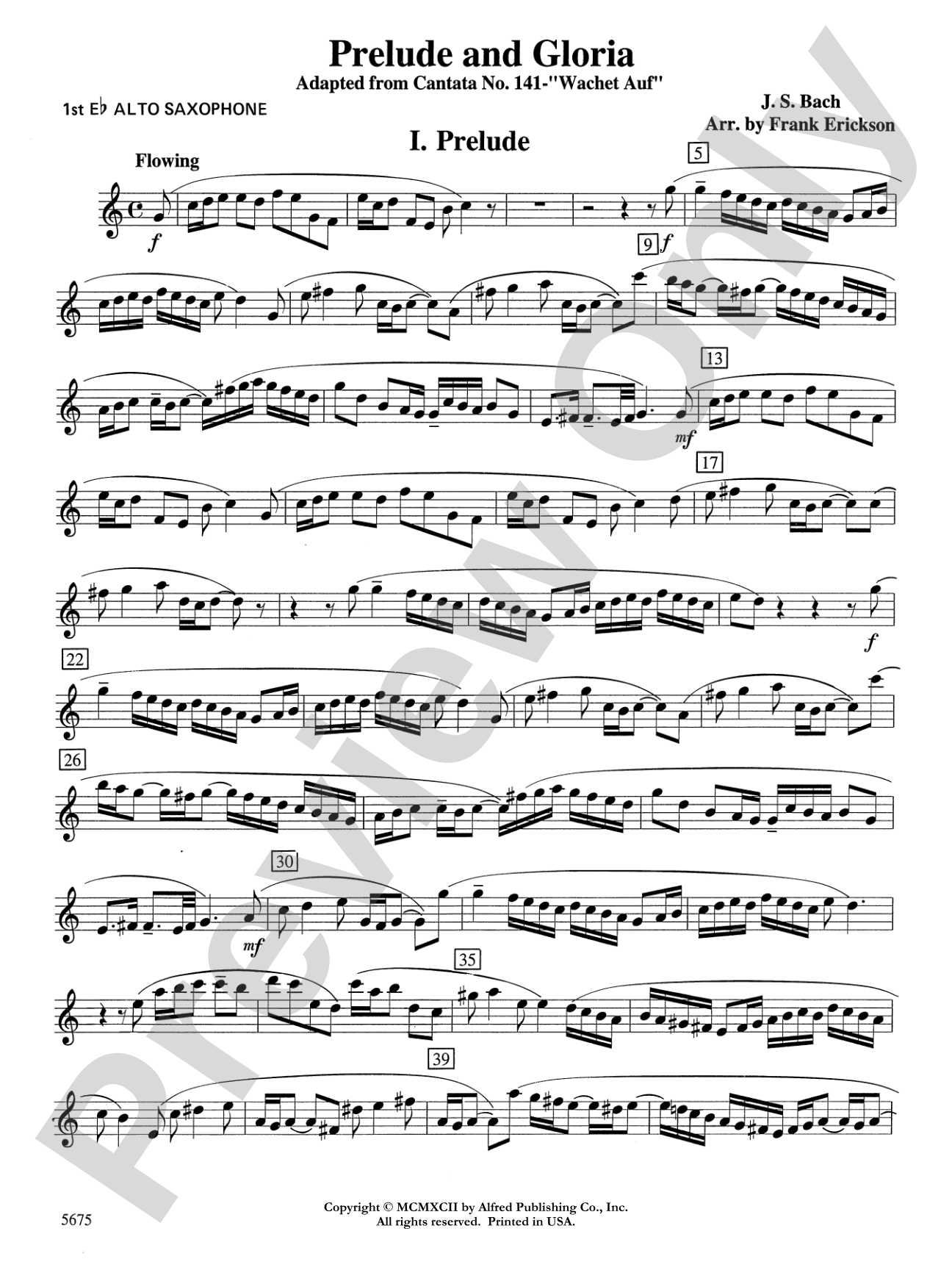 Prelude and Gloria (Adapted from Cantata No. 141 -- "Wachet Auf"): E-flat Alto Saxophone