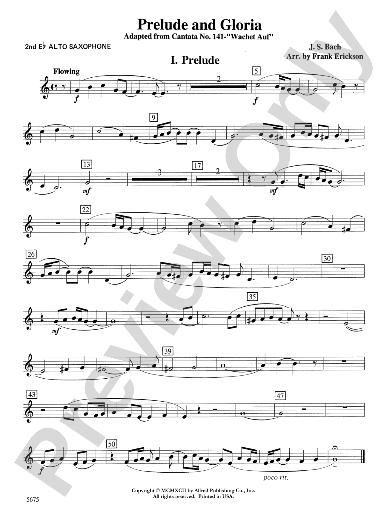 Prelude and Gloria (Adapted from Cantata No. 141 -- "Wachet Auf"): 2nd E-flat Alto Saxophone