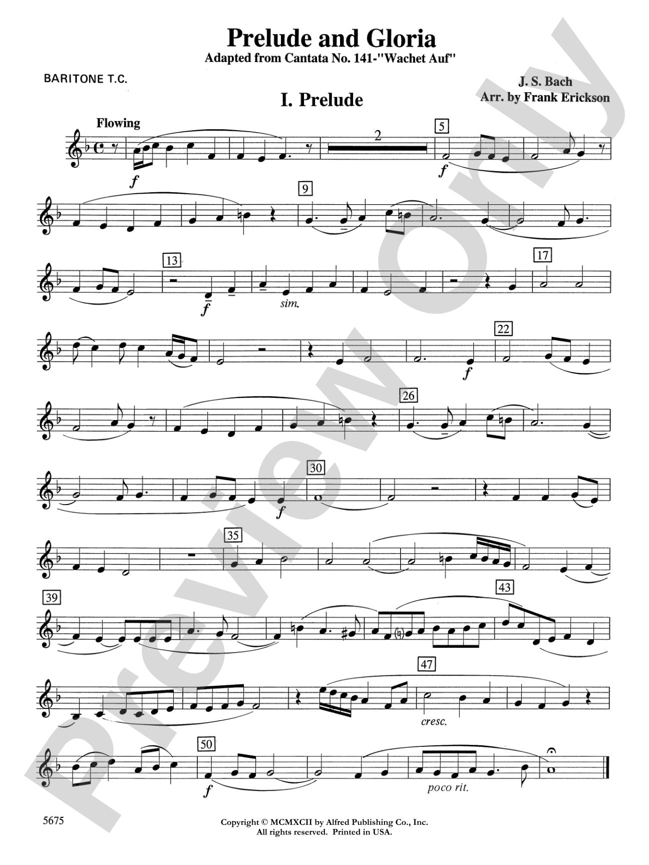 Prelude and Gloria (Adapted from Cantata No. 141 -- "Wachet Auf"): Baritone T.C.
