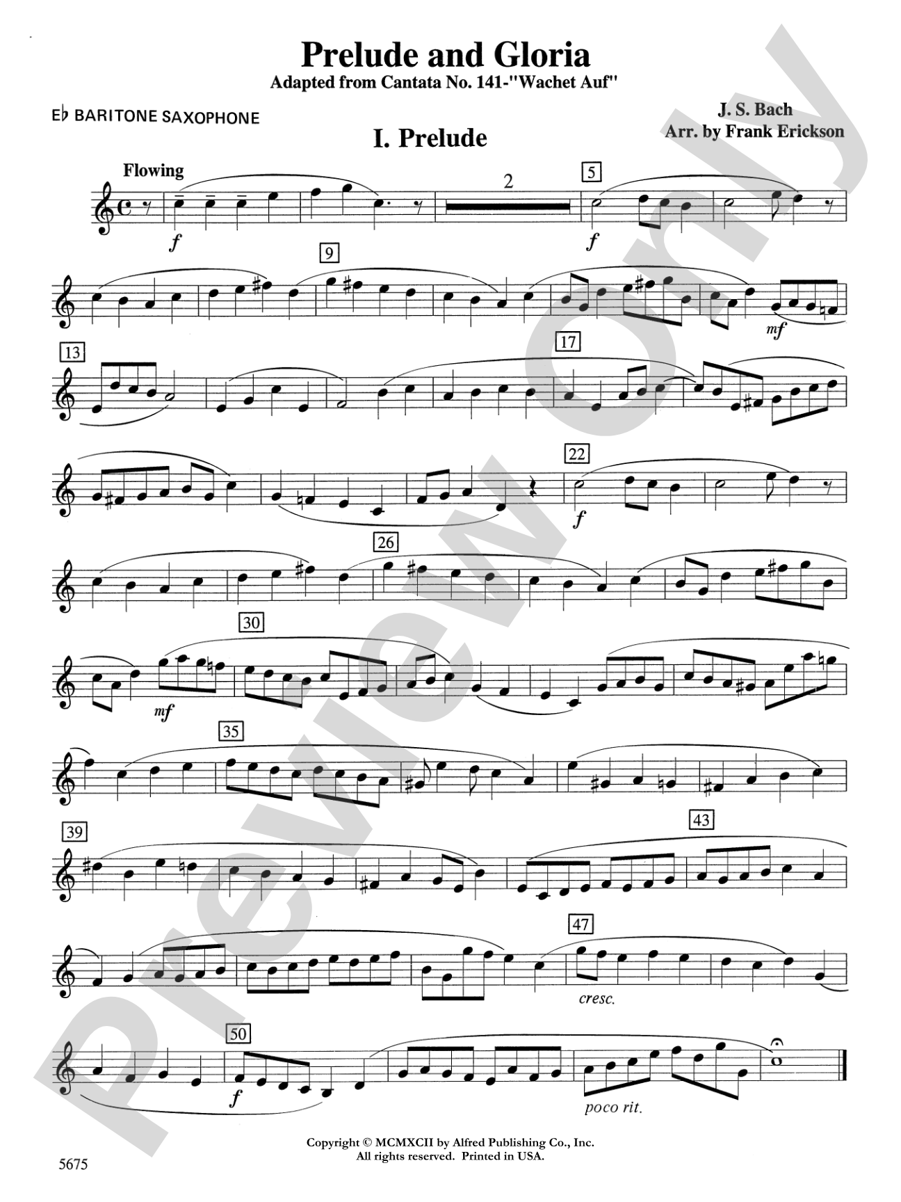Prelude and Gloria (Adapted from Cantata No. 141 -- "Wachet Auf"): E-flat Baritone Saxophone