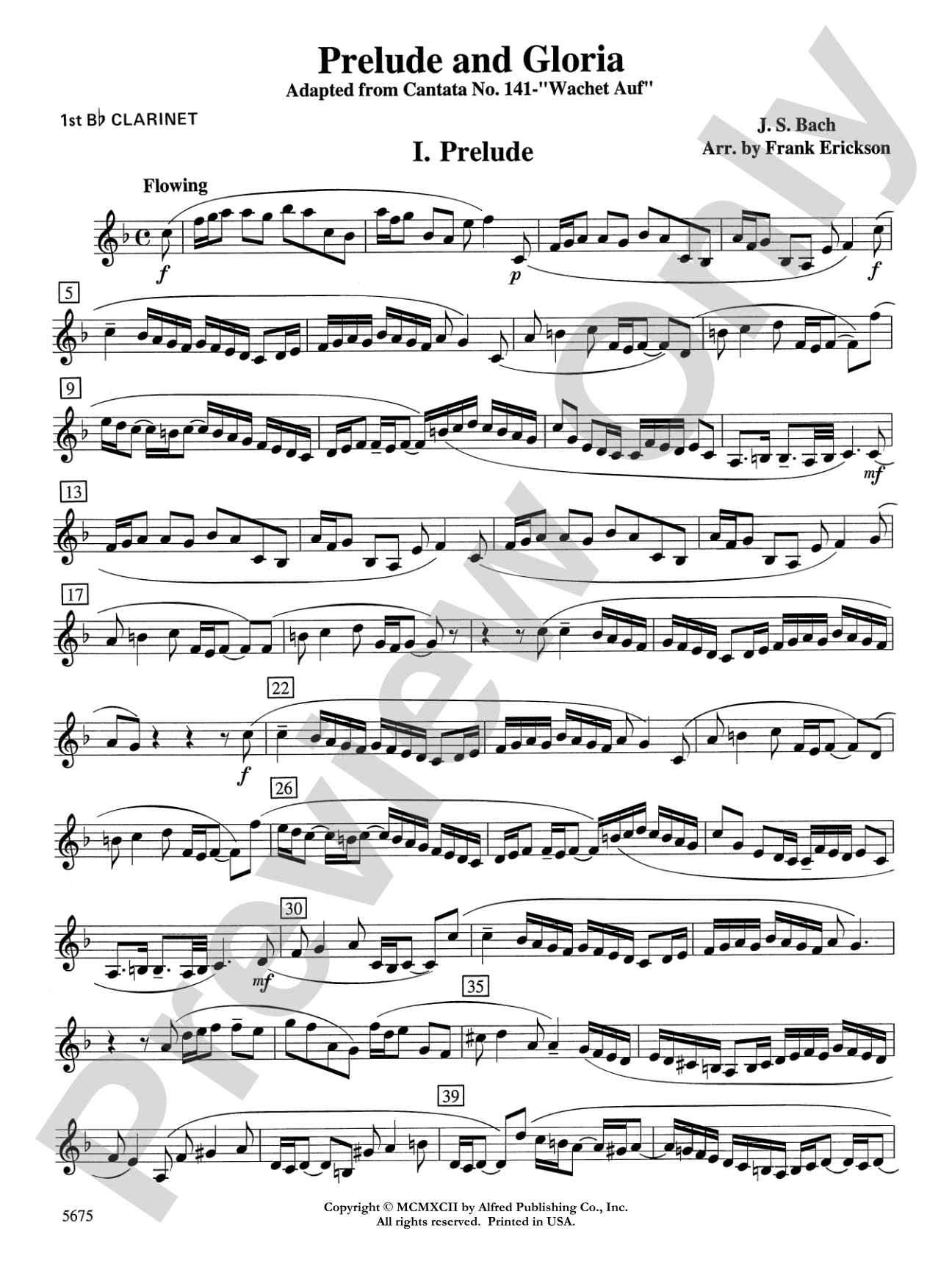 Prelude and Gloria (Adapted from Cantata No. 141 -- "Wachet Auf"): 1st B-flat Clarinet