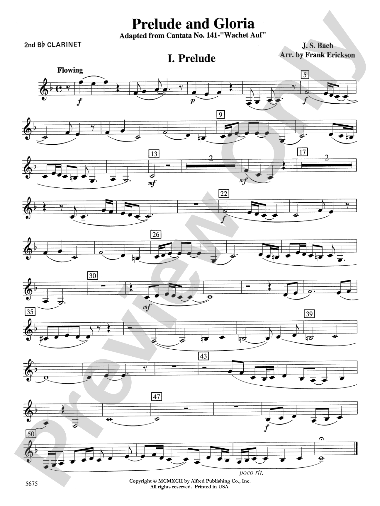 Prelude and Gloria (Adapted from Cantata No. 141 -- "Wachet Auf"): 2nd B-flat Clarinet