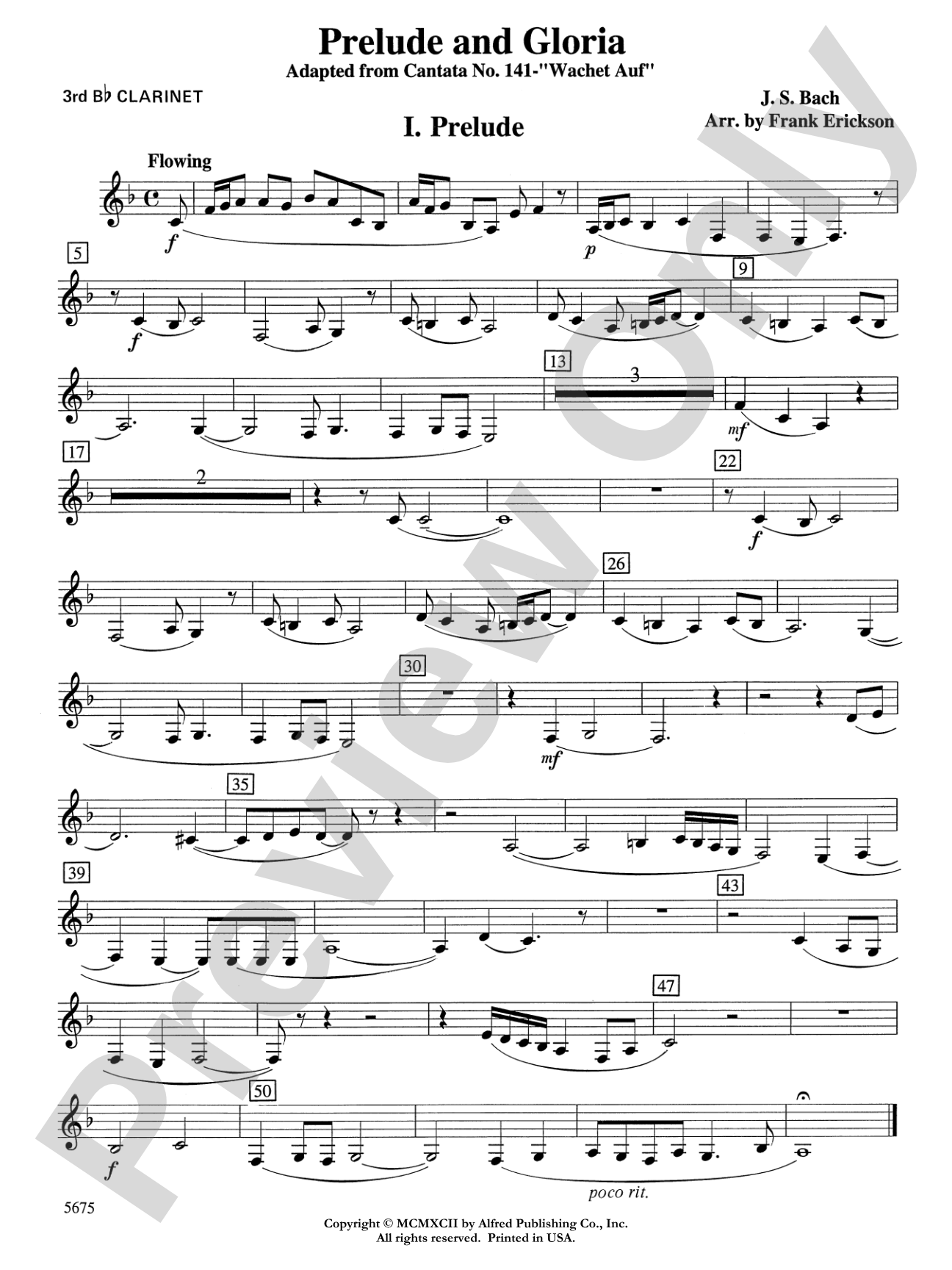 Prelude and Gloria (Adapted from Cantata No. 141 -- "Wachet Auf"): 3rd B-flat Clarinet