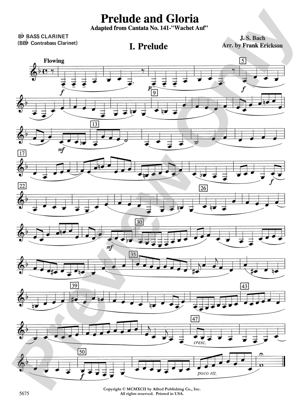 Prelude and Gloria (Adapted from Cantata No. 141 -- "Wachet Auf"): B-flat Bass Clarinet